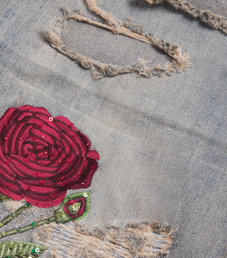 Floral Sequin Distressed Slim Jeans ANTIQUE INDIGO Image 5