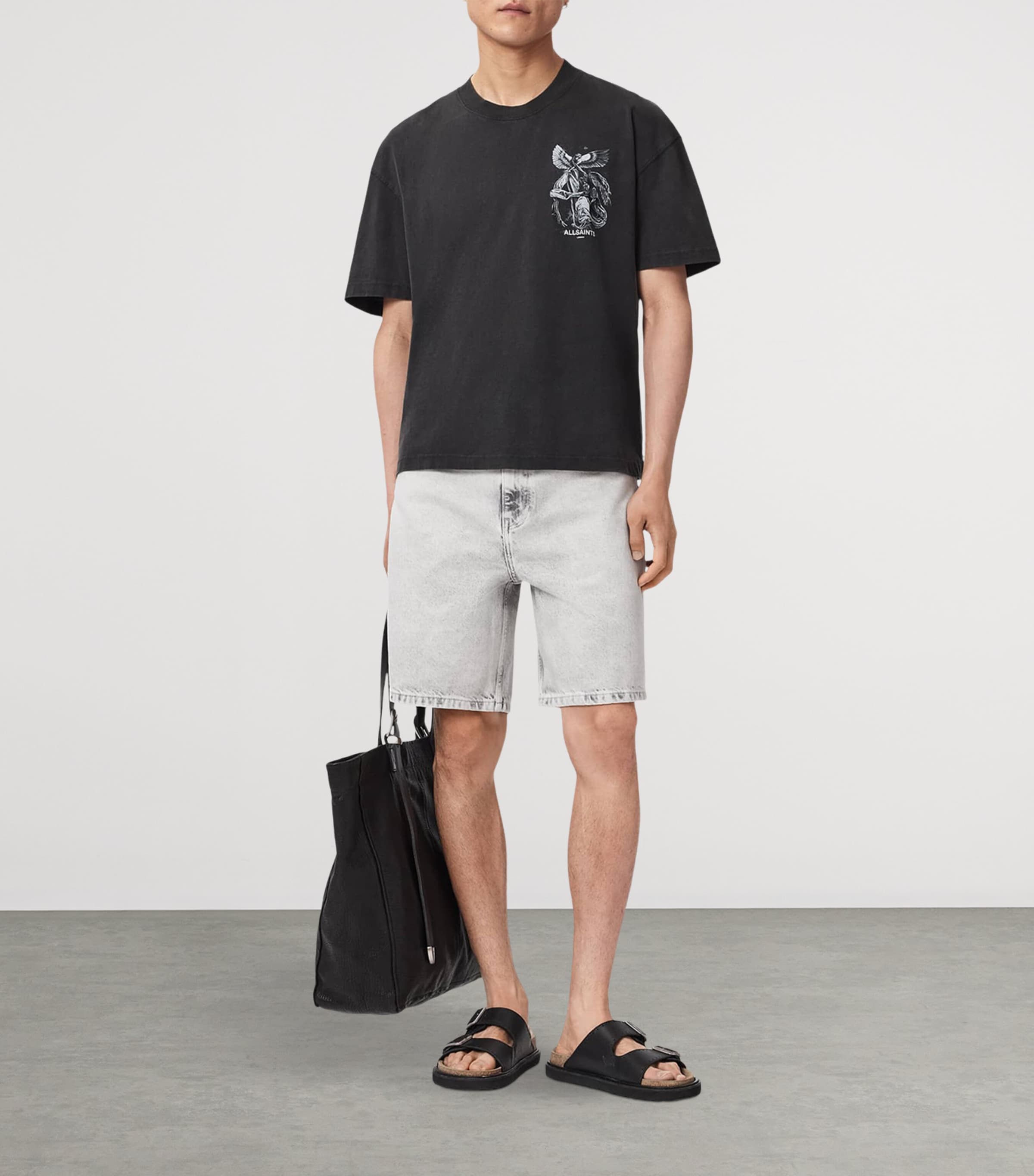 AllSaints Mens Angel-Print Seraph T-Shirt Washed Black Image 6