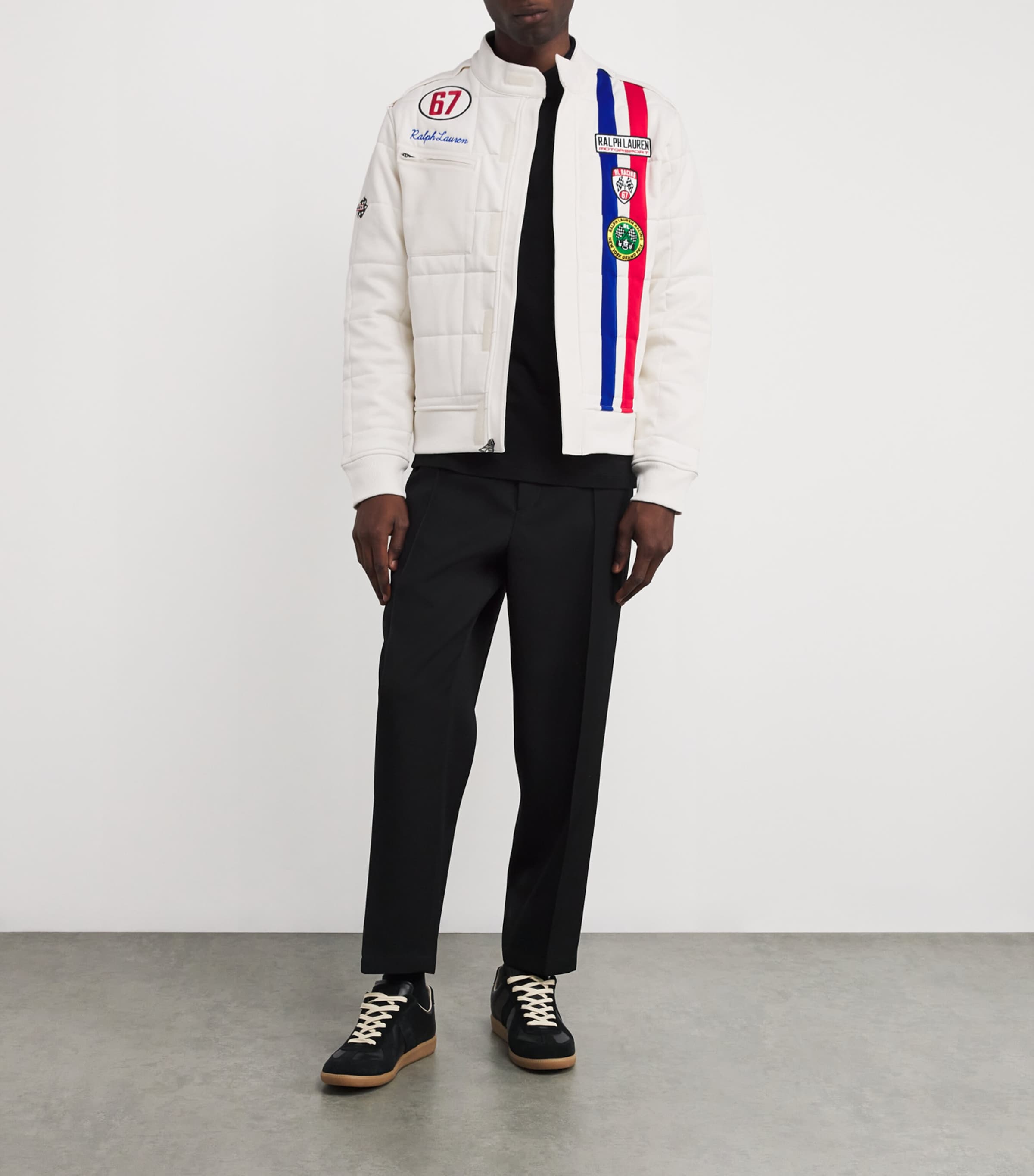 Polo Ralph Lauren Mens Double-Knit Racing Logo Jacket White Image 2