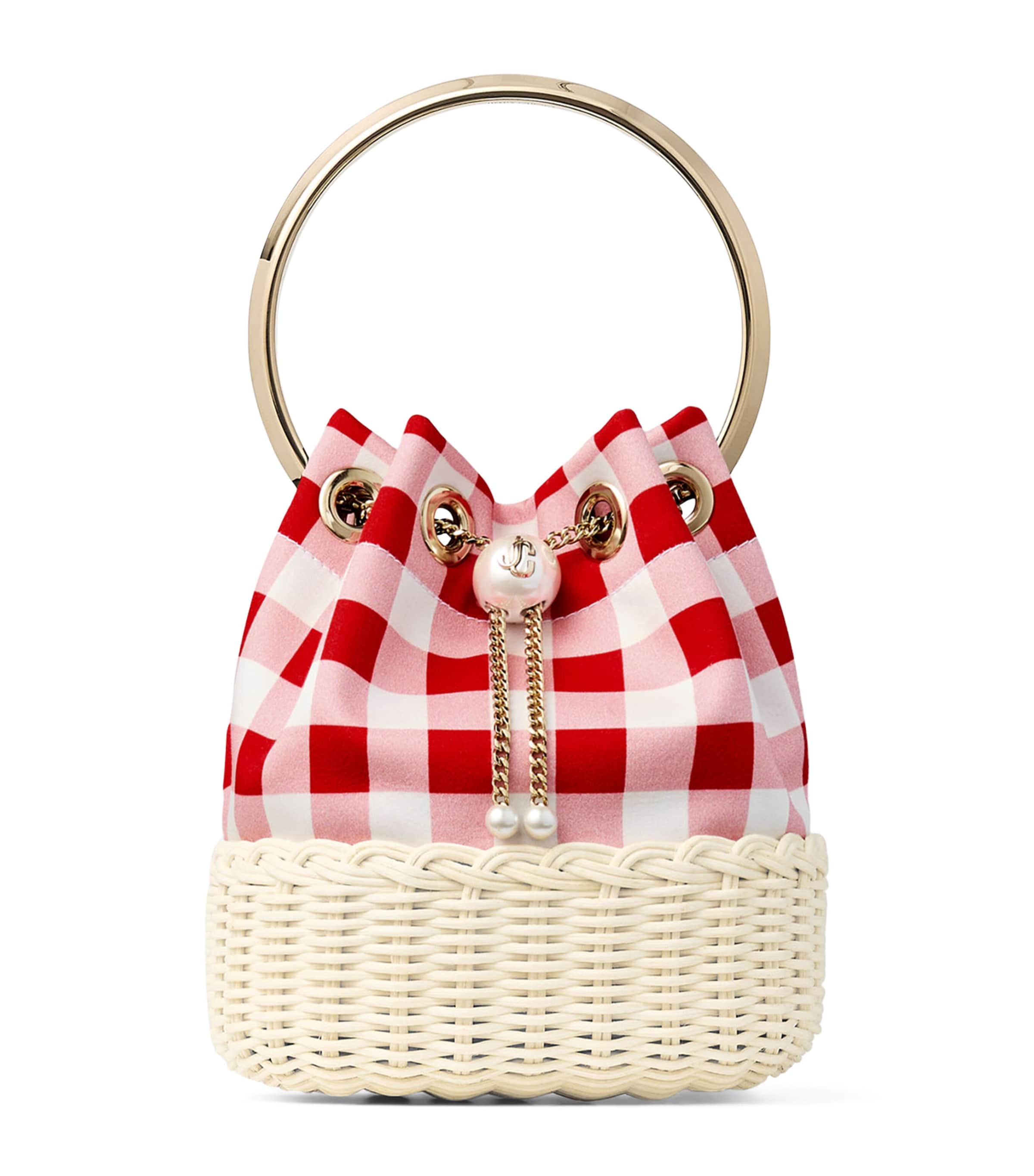 Jimmy Choo Bon Bon Canvas and Raffia Top-Handle Bag Ruby Red Mix/natural Image 1