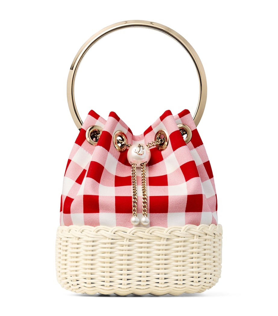Jimmy Choo Bon Bon Canvas and Raffia Top-Handle Bag Ruby Red Mix/natural Image 1