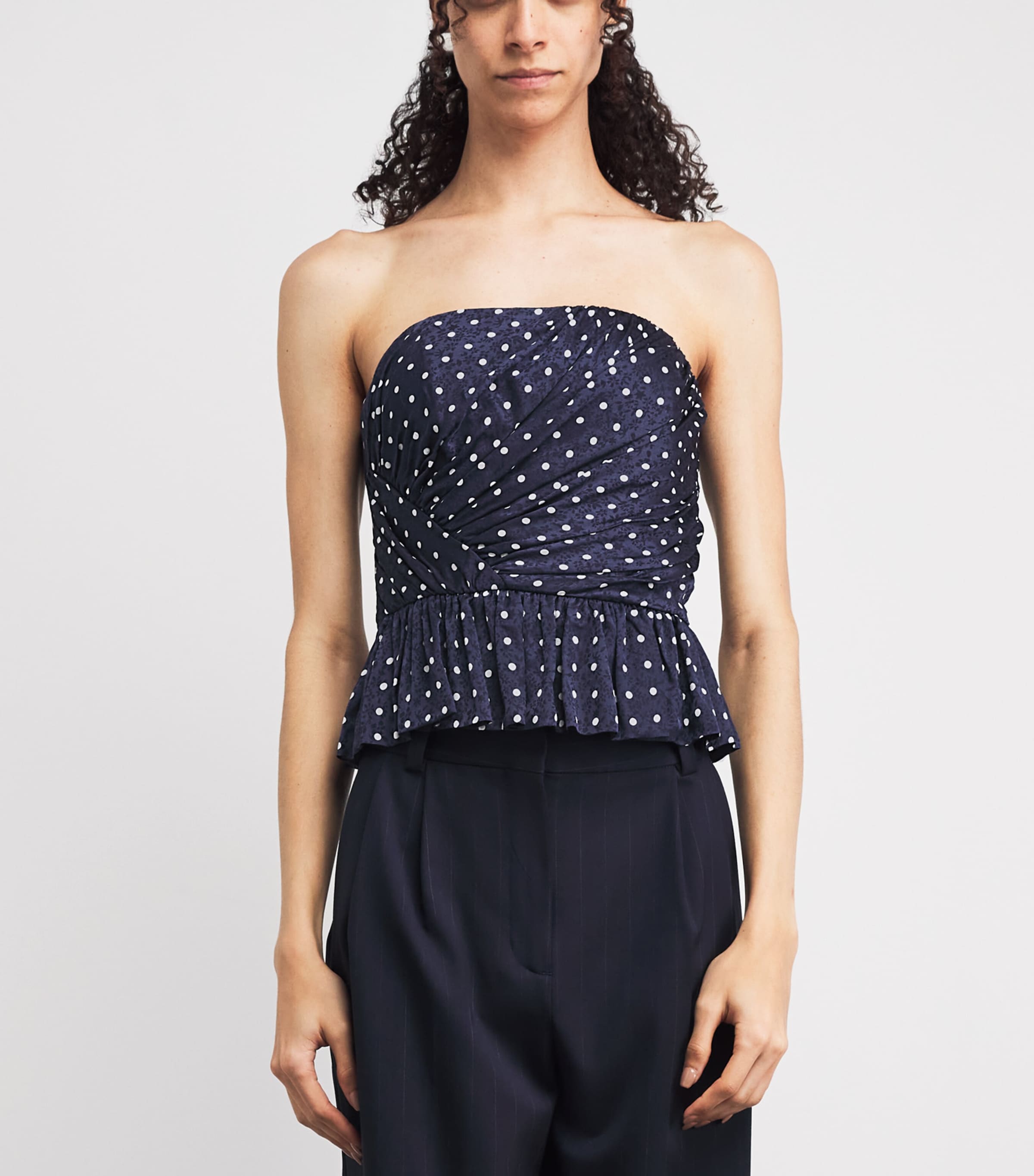 Maje Womens Polka-Dot Ruffled Peplum Top Navy Polka Dot Image 4