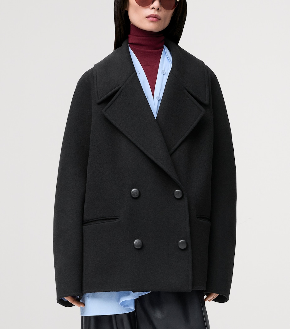 Wool Double-Breasted Short Coat BLACK Image 3