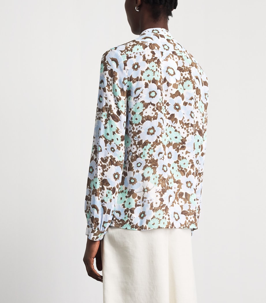 Tory Burch Womens Printed Tie-Neck Blouse Blue Floral Image 5
