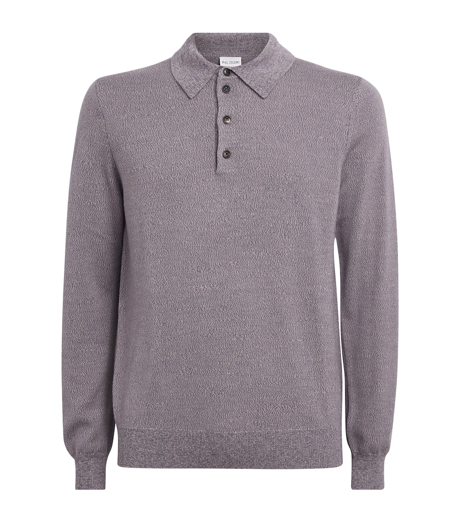 Wool Diamond Cable-Knit Polo Shirt 75 VIOLET Image 1