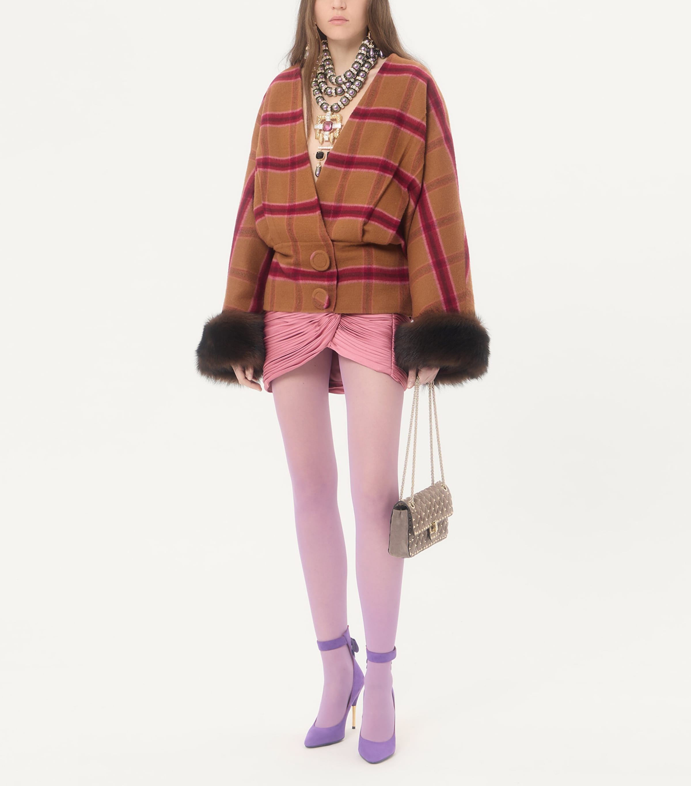 Valentino Womens Wool Check Wrap Jacket Image 2