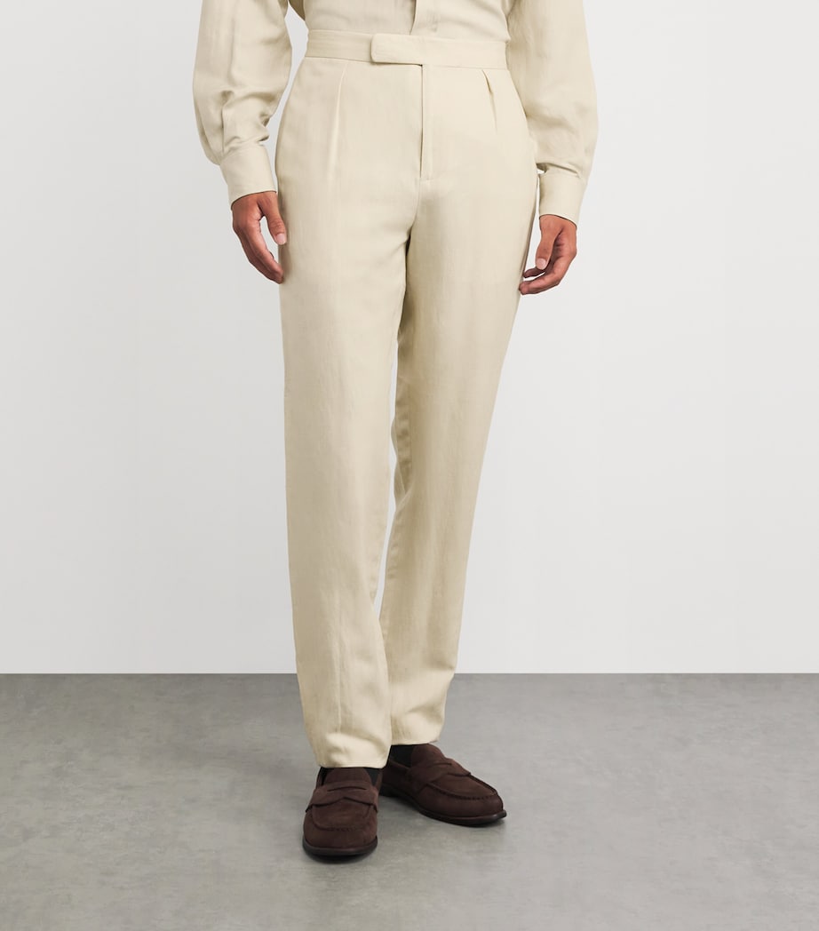 Ralph Lauren Purple Label Mens Linen Davis Trousers Limestone Image 3