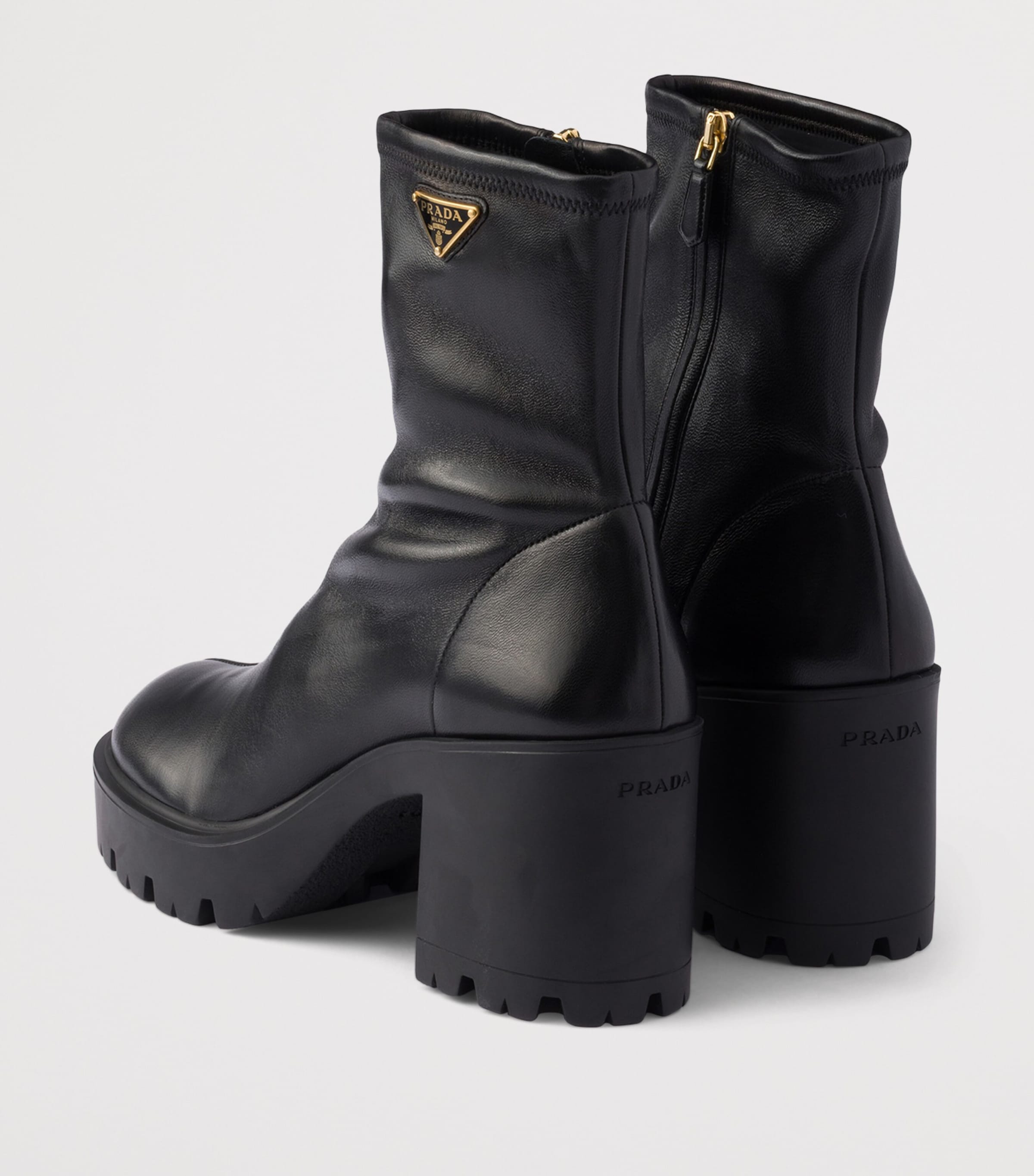 Prada Nappa Leather Logo Stretch Booties Ankle Boots 85 Black Image 4