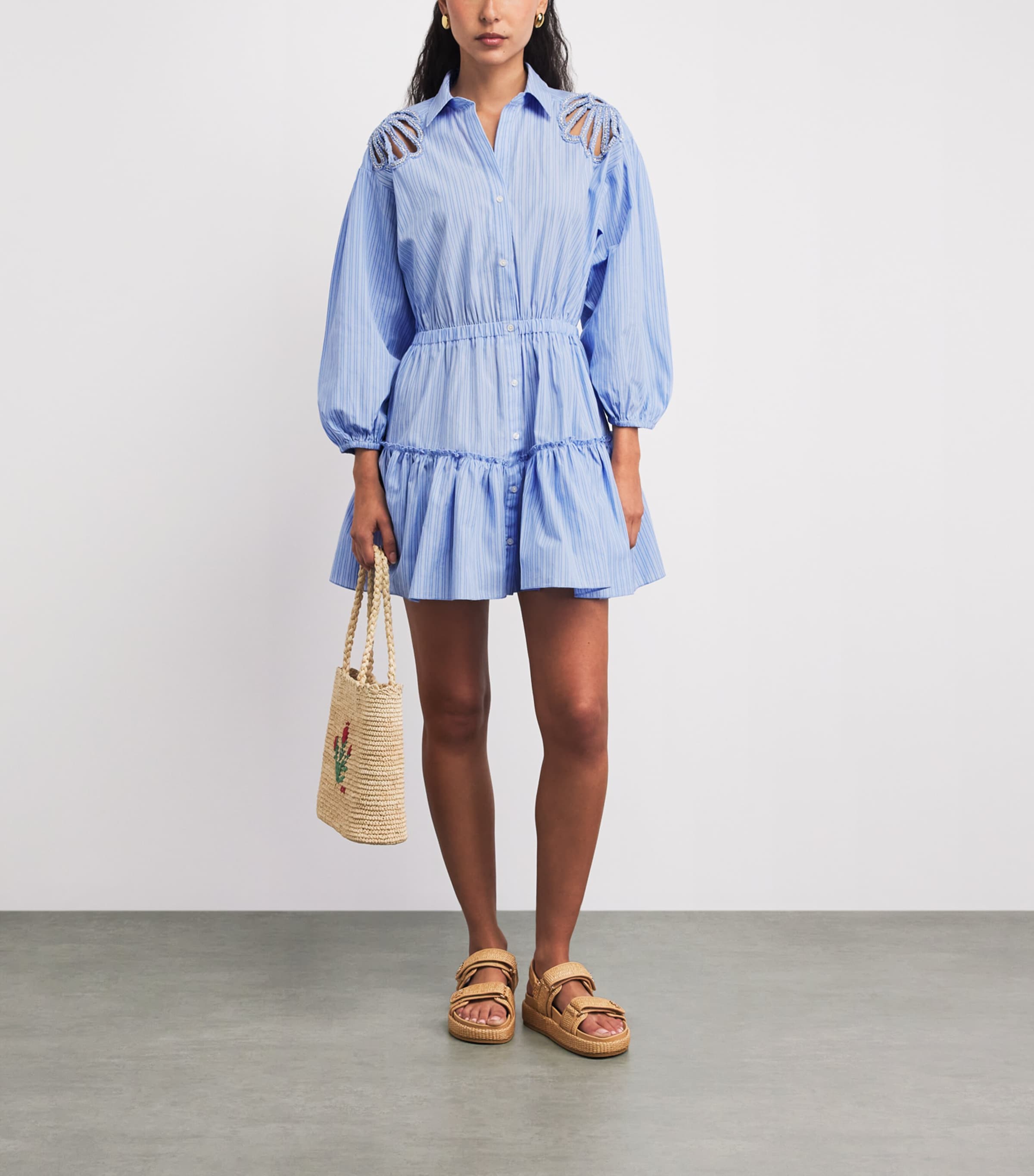 Sandro Paris Womens Cotton Embellished Mini Dress Sky Blue Image 2