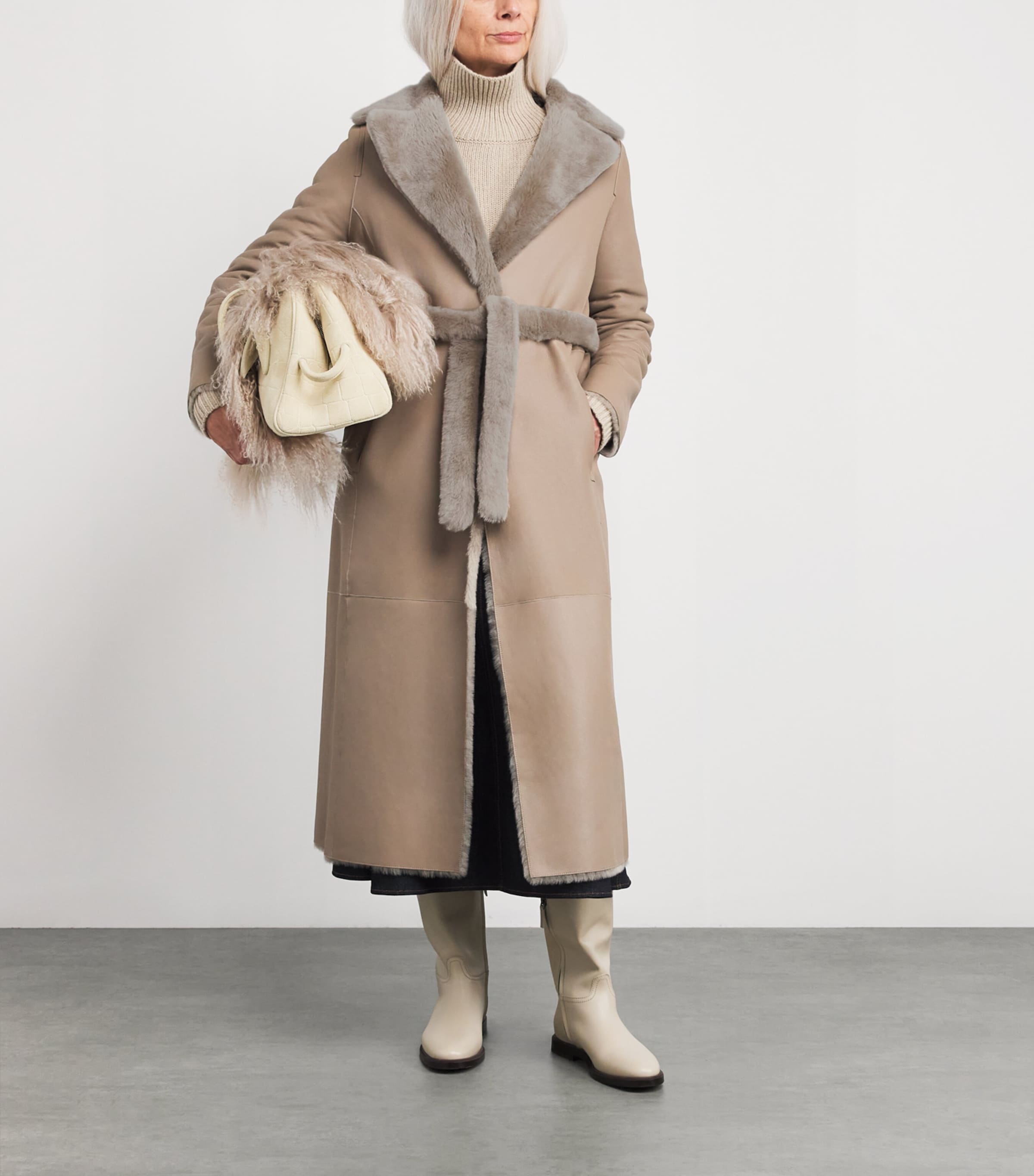 Lamb Fur Belted Coat A9113 Image 2