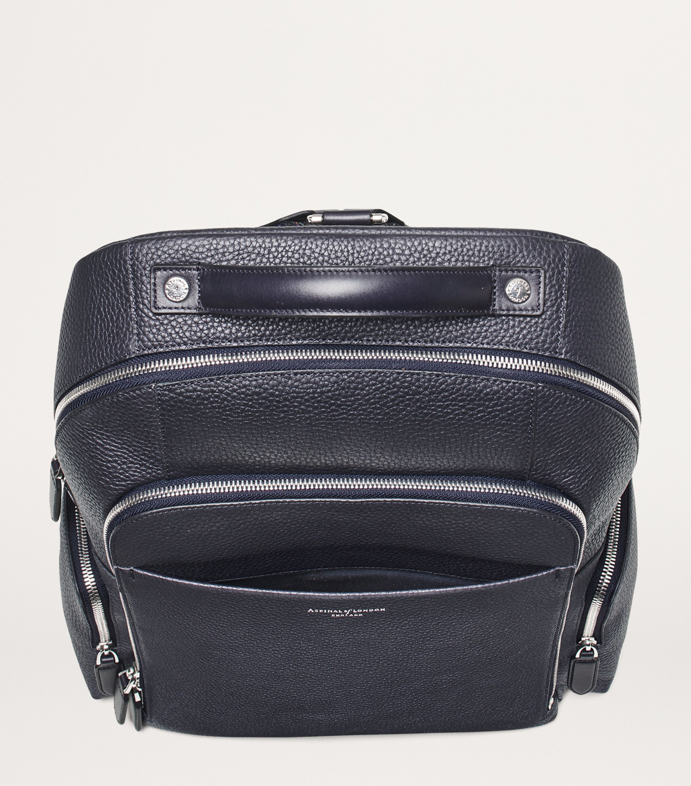 Pebbled Leather Reporter Zipped Backpack NAVY Image 8