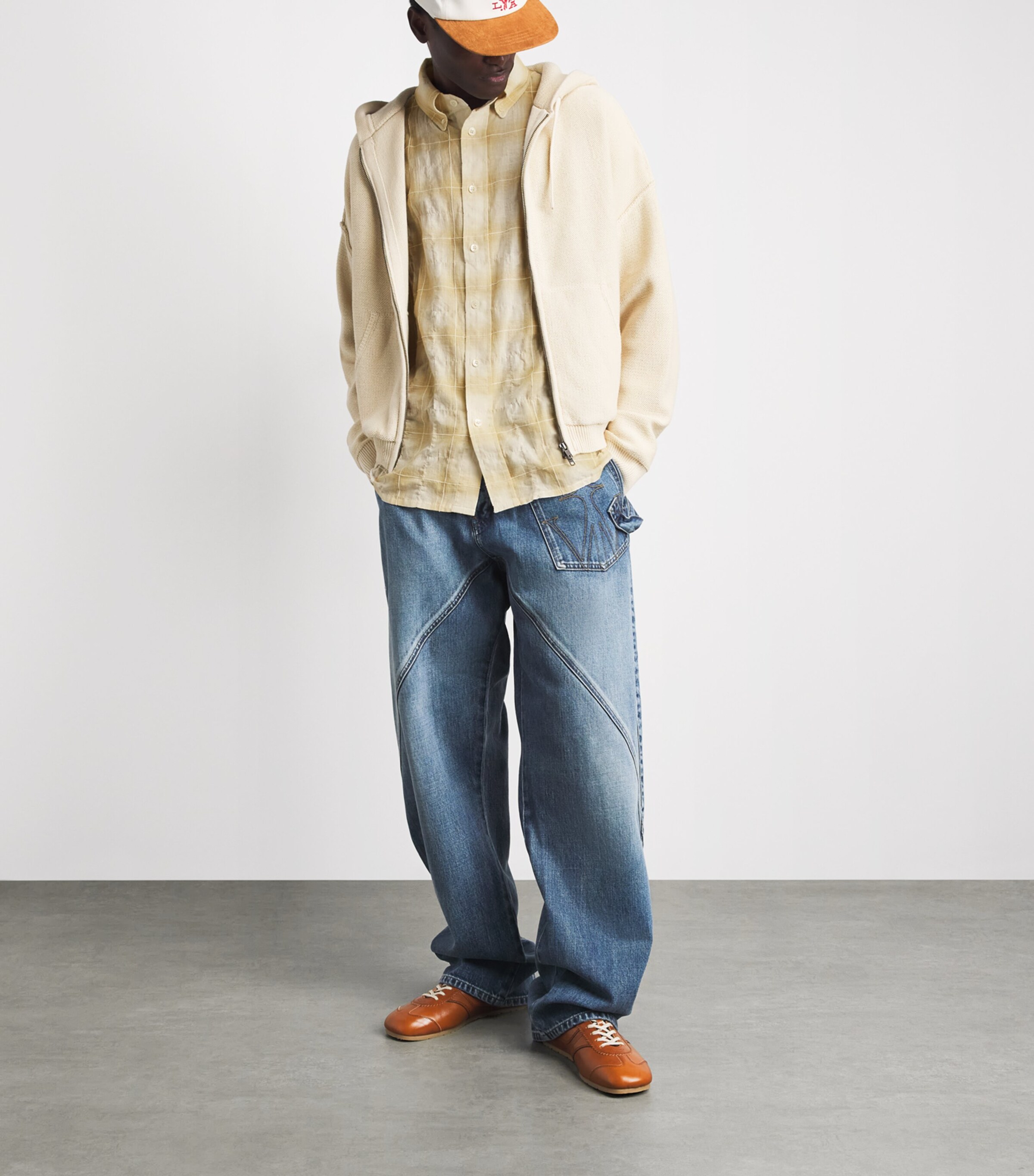 Picante Mens Cotton Crinkle Check Rocco Shirt Ivory Image 2