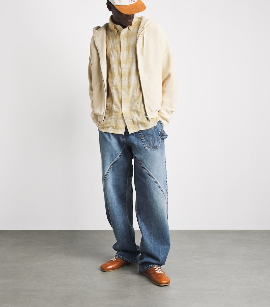 Picante Mens Cotton Crinkle Check Rocco Shirt Ivory Image 2
