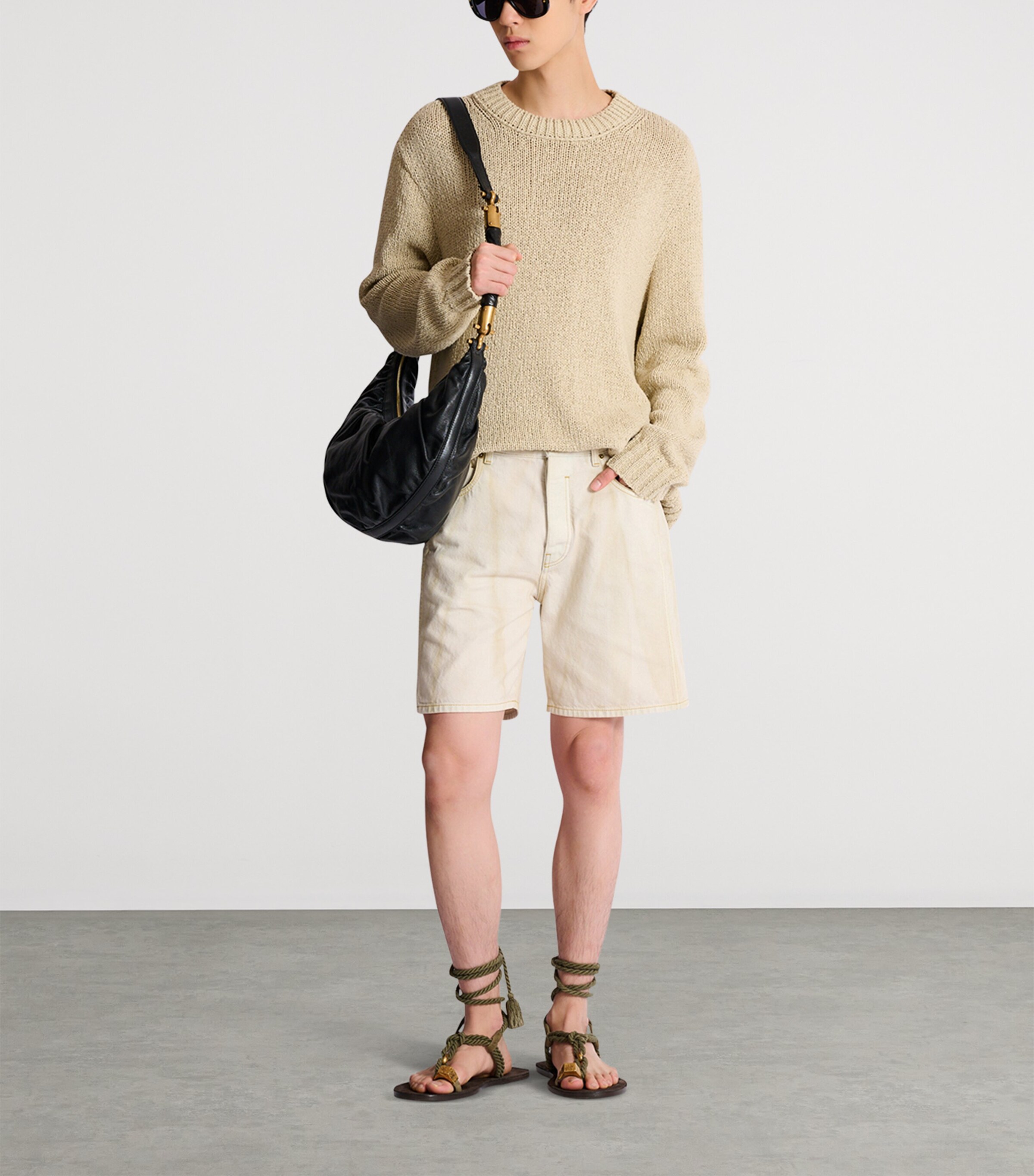 Balmain Mens Cotton Crew-Neck Sweater Beige Foncé Image 8