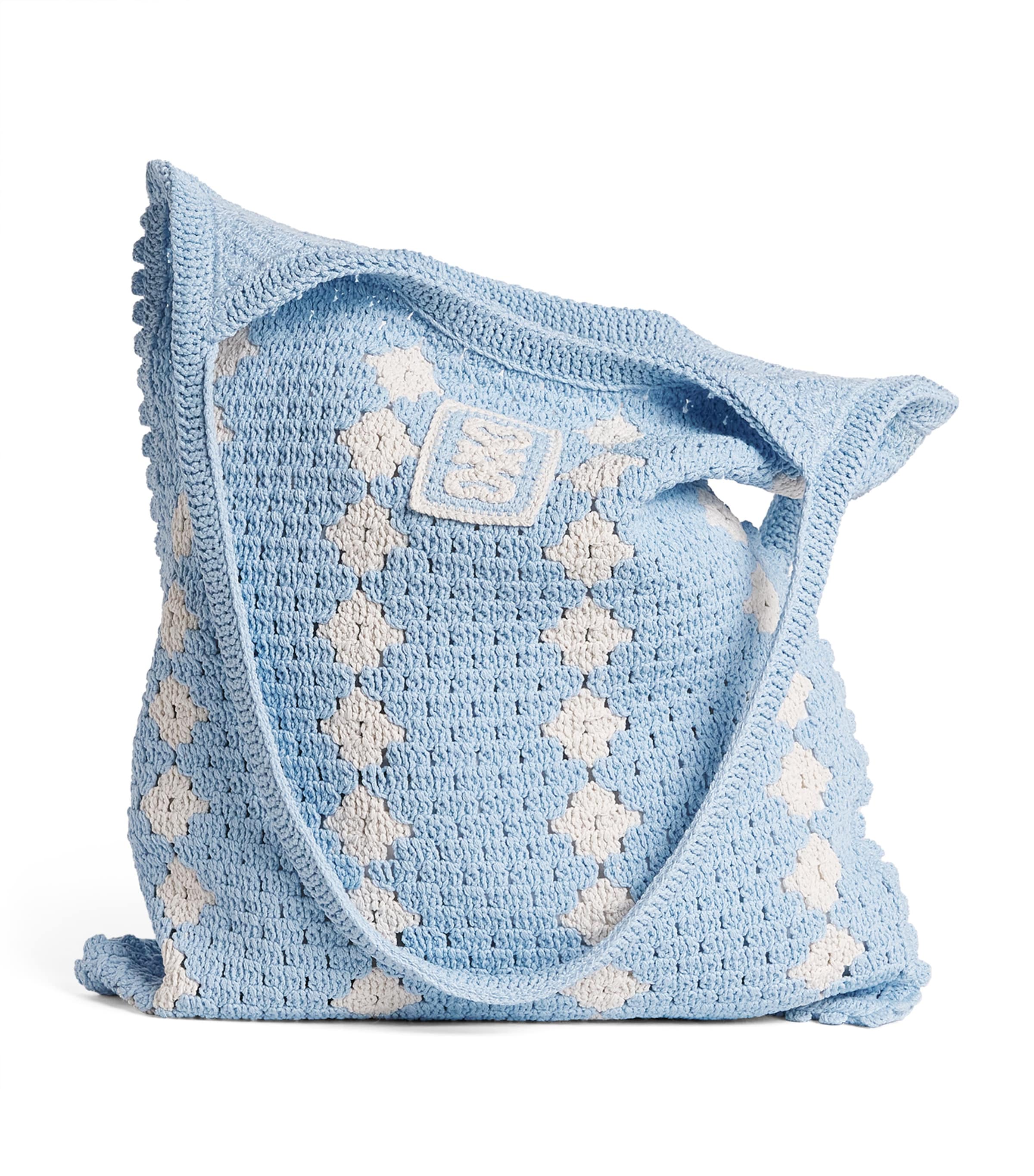 Sandro Paris Crochet Tote Bag Sky Blue Image 1