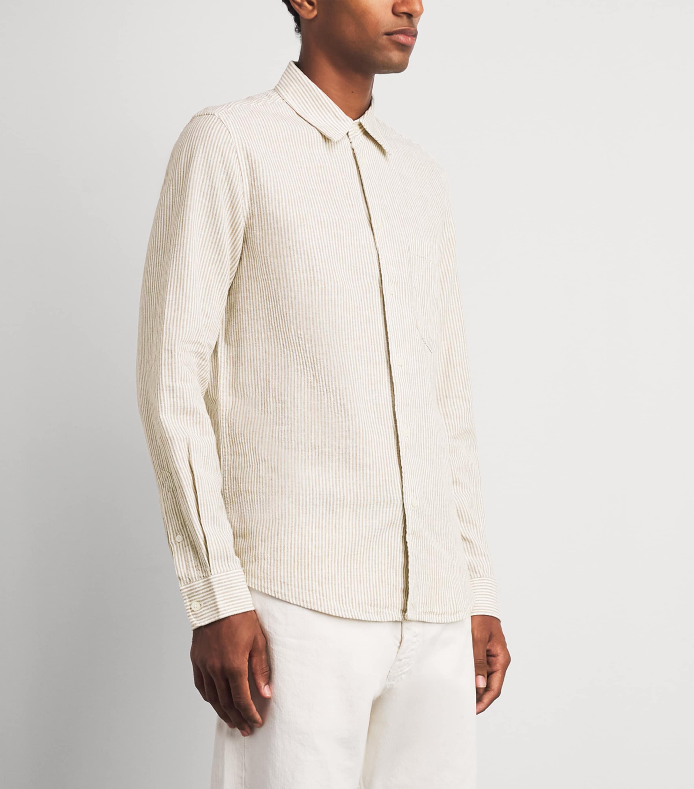 Samsøe Samsøe Mens Linen-Organic Cotton Stripe Saliam Shirt Aluminium Image 4