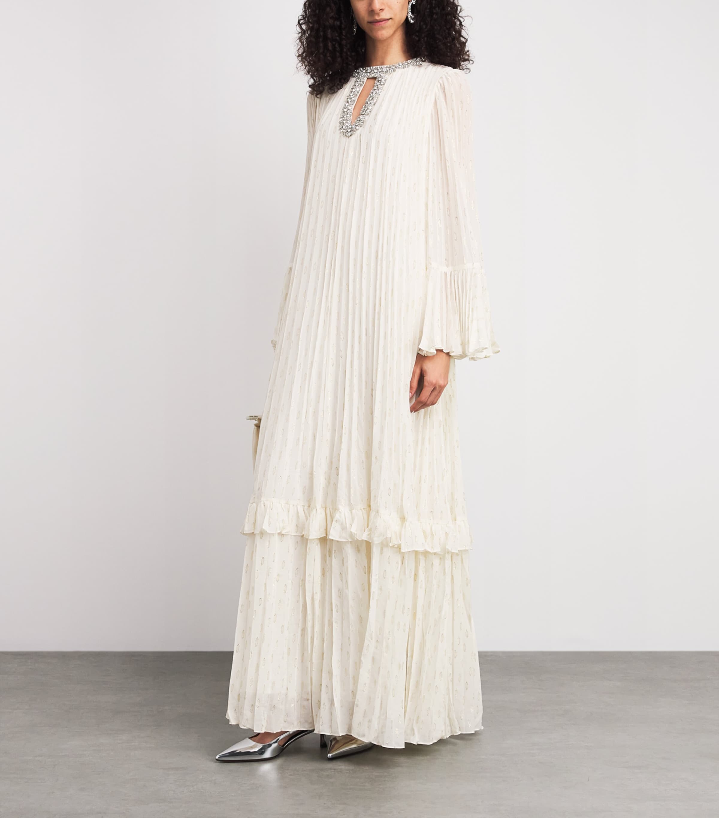 Self-Portrait Womens Embellished-Neckline Maxi Dress Cream Image 2