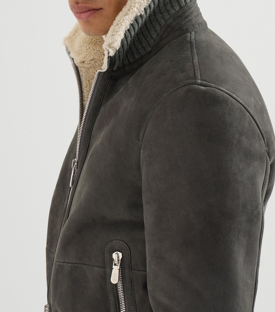 Brunello Cucinelli Mens Suede-Shearling Bomber Jacket Image 6