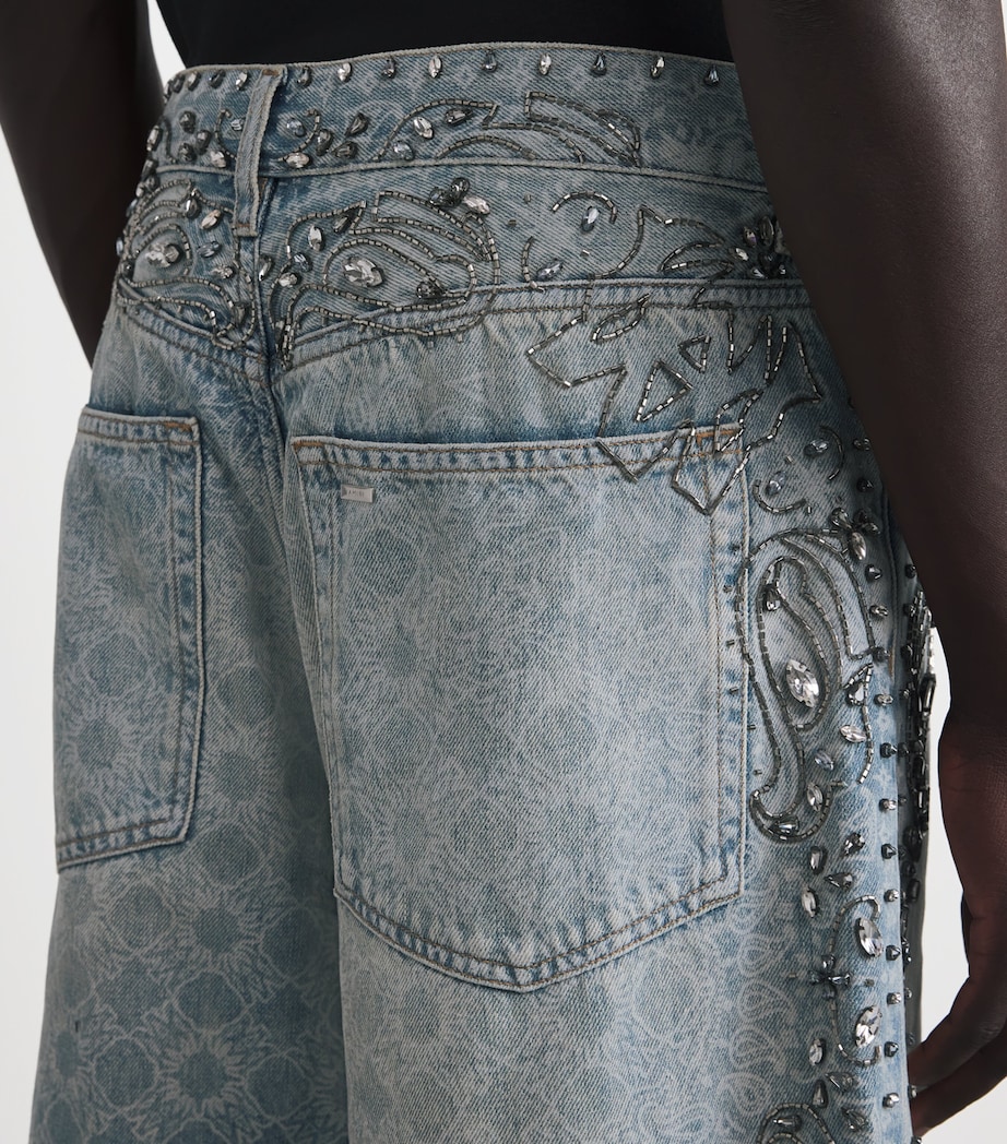 Crystal-Trim Bandana Denim Shorts ANTIQUE  INDIGO/ 406 Image 6