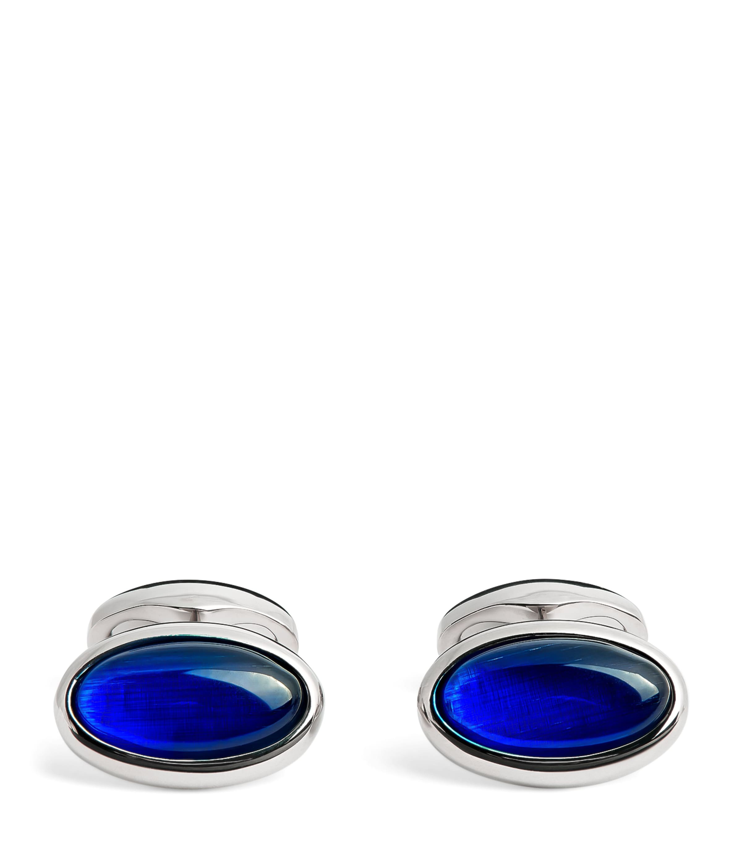 Babette Wasserman Rhodium-Plated Oval Pumice Cufflinks Navy Blue Image 1