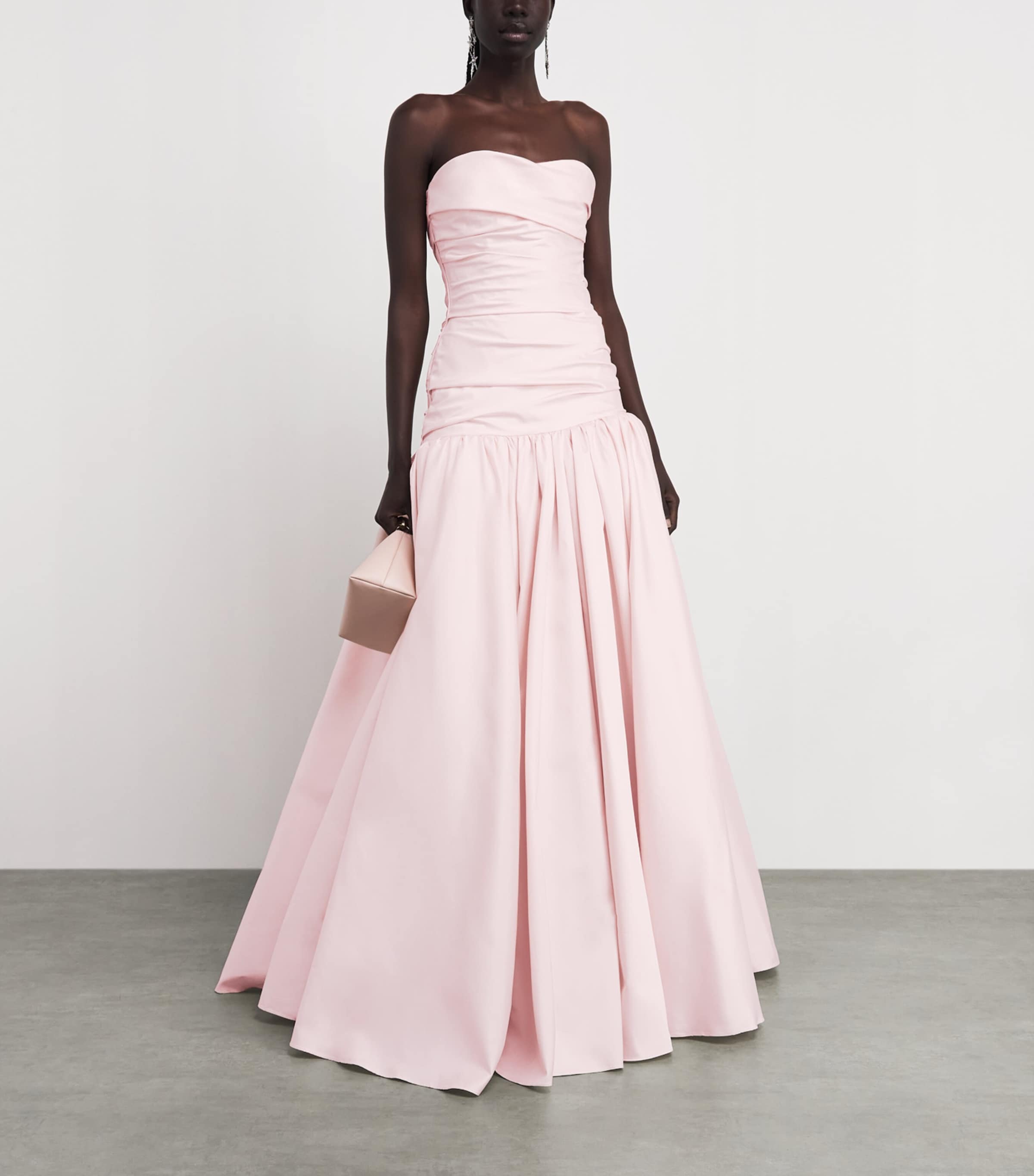 Marmar Halim Womens Taffeta Strapless Draped Gown Pink Image 2