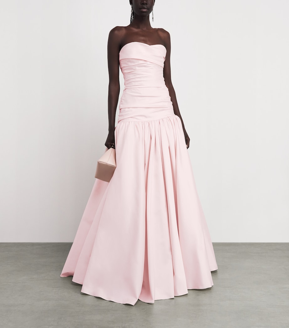 Marmar Halim Womens Taffeta Strapless Draped Gown Pink Image 2