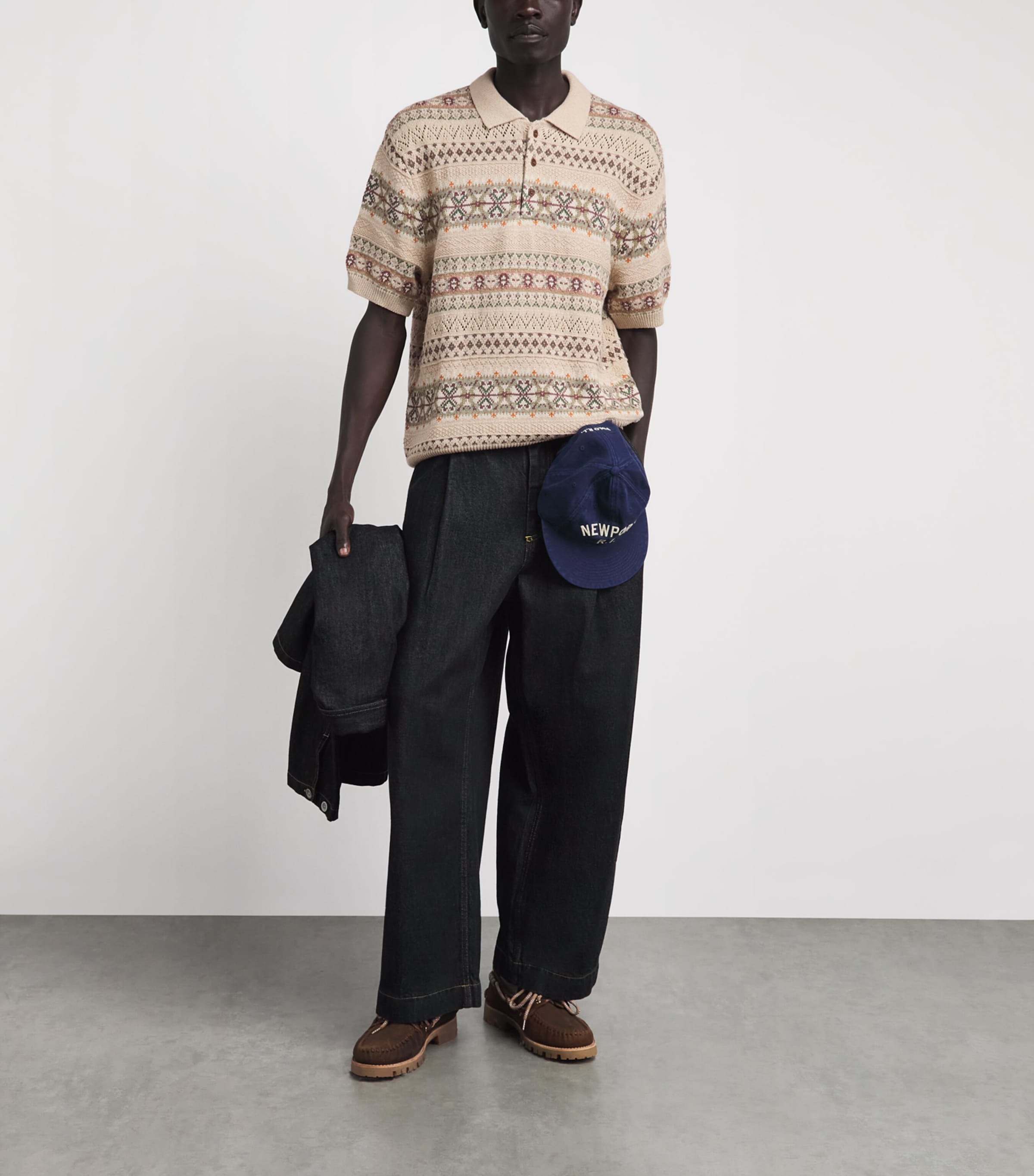 Polo Ralph Lauren Mens Linen-Cotton Fair Isle Polo Sweater Tan Combo Image 2