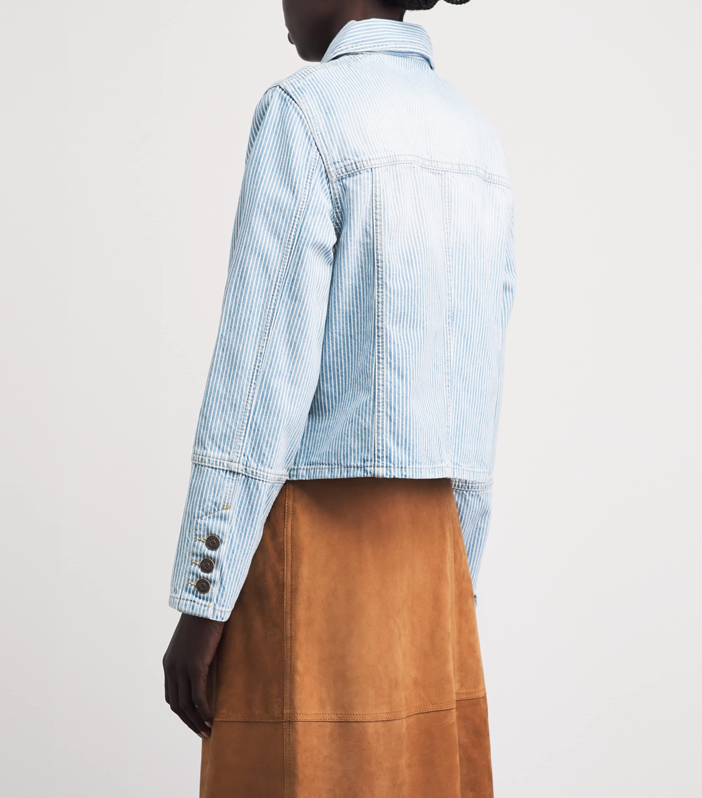 ME+EM Womens Stripe Cropped Denim Jacket Ecru/indigo Wash Image 5