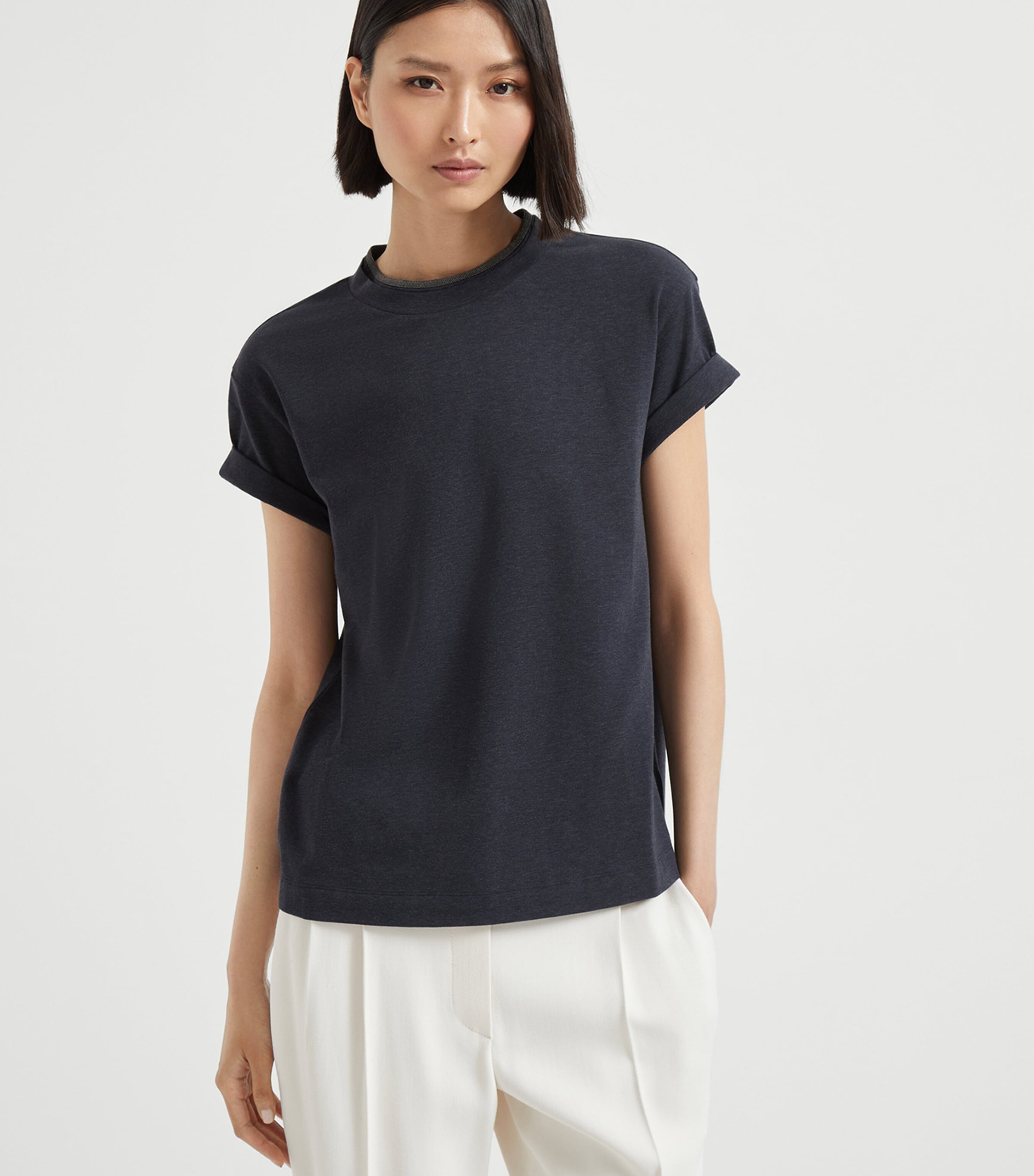 Stretch-Cotton Monili-Detail T-Shirt C055 Image 2