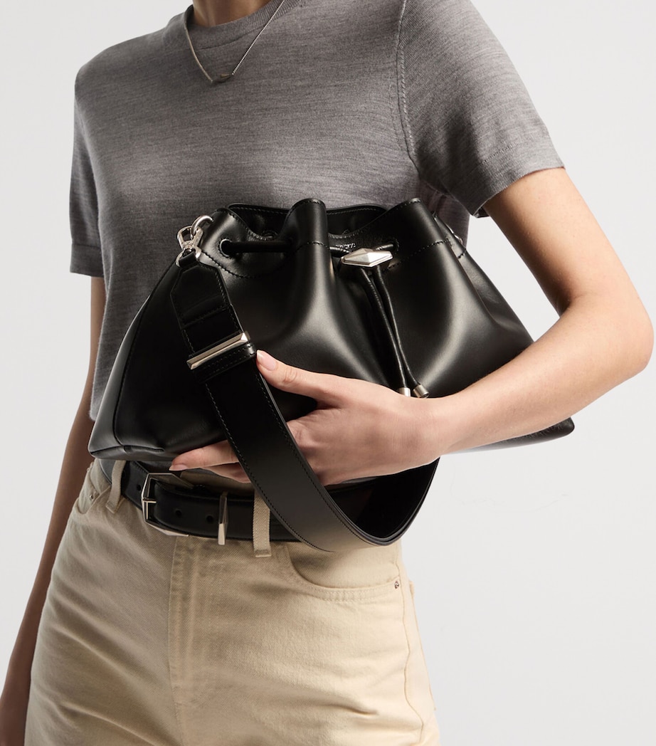 Jimmy Choo Medium Leather Cinch Bucket Bag Black/antique Silver Image 2