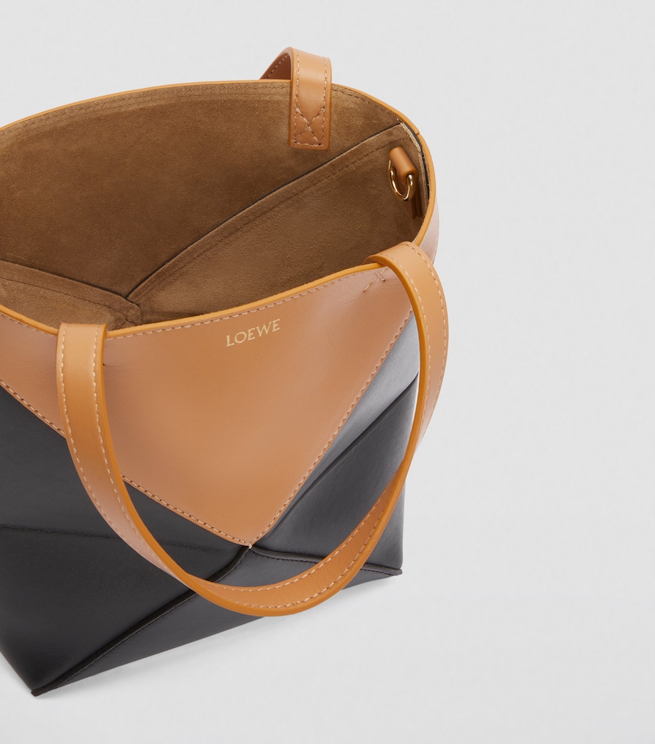 Mini Leather Puzzle Fold Tote Bag WARM DESERT/BLACK Image 5