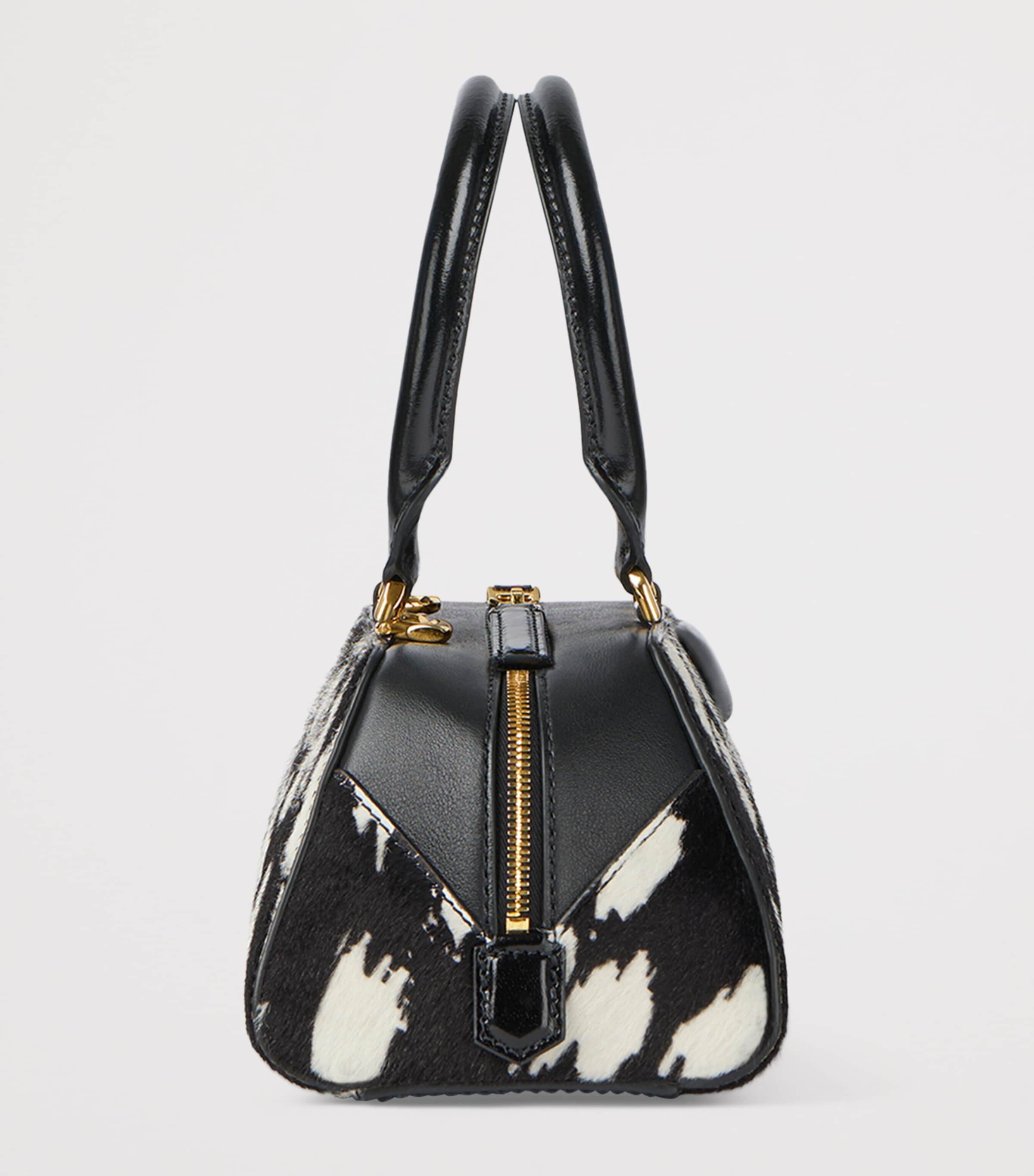 Mini Leather Antigona East-West Top-Handle Bag BLACK/WHITE Image 3