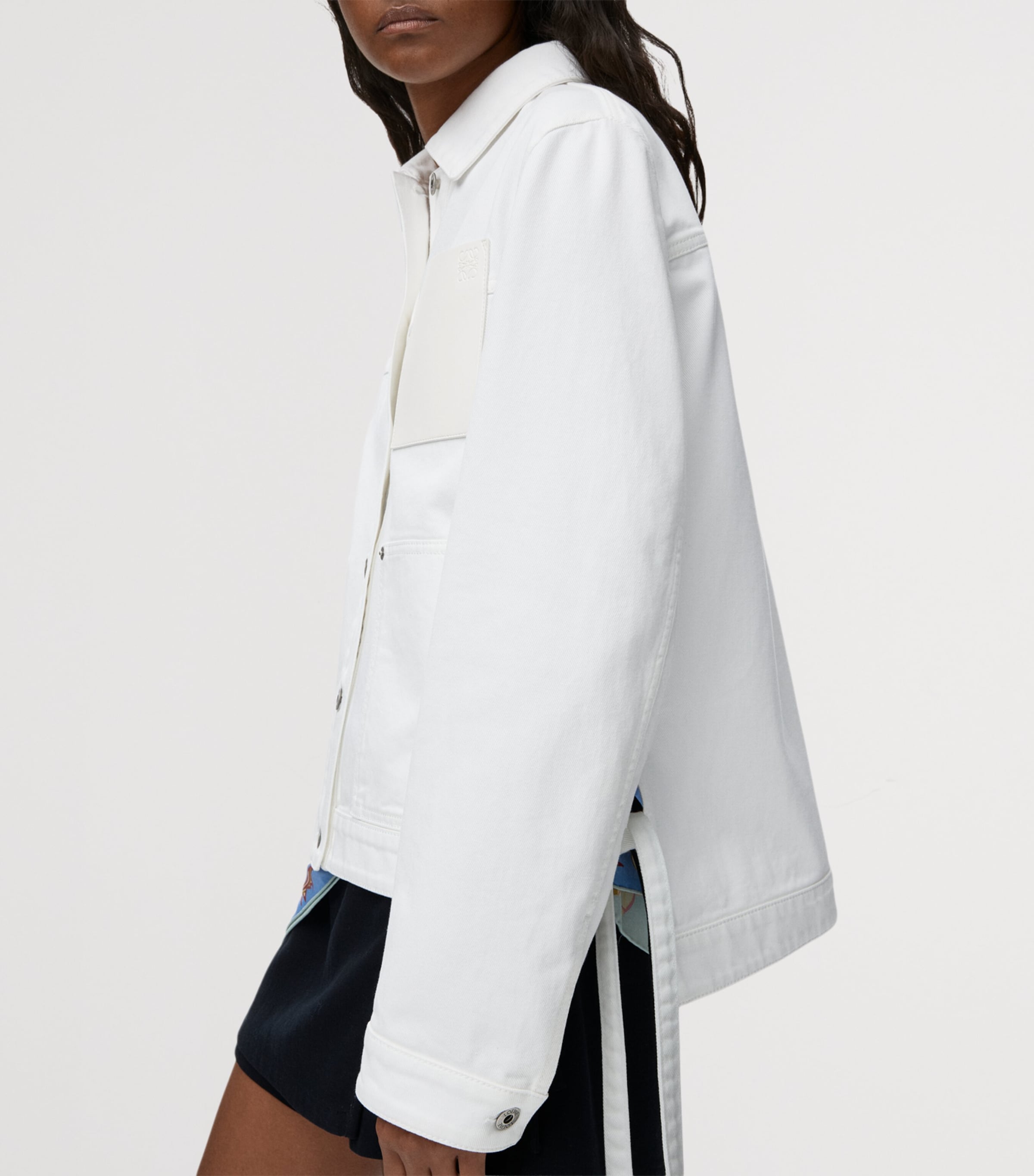 LOEWE Womens x Paula's Ibiza Workwear Side-Tie Denim Jacket White Image 5