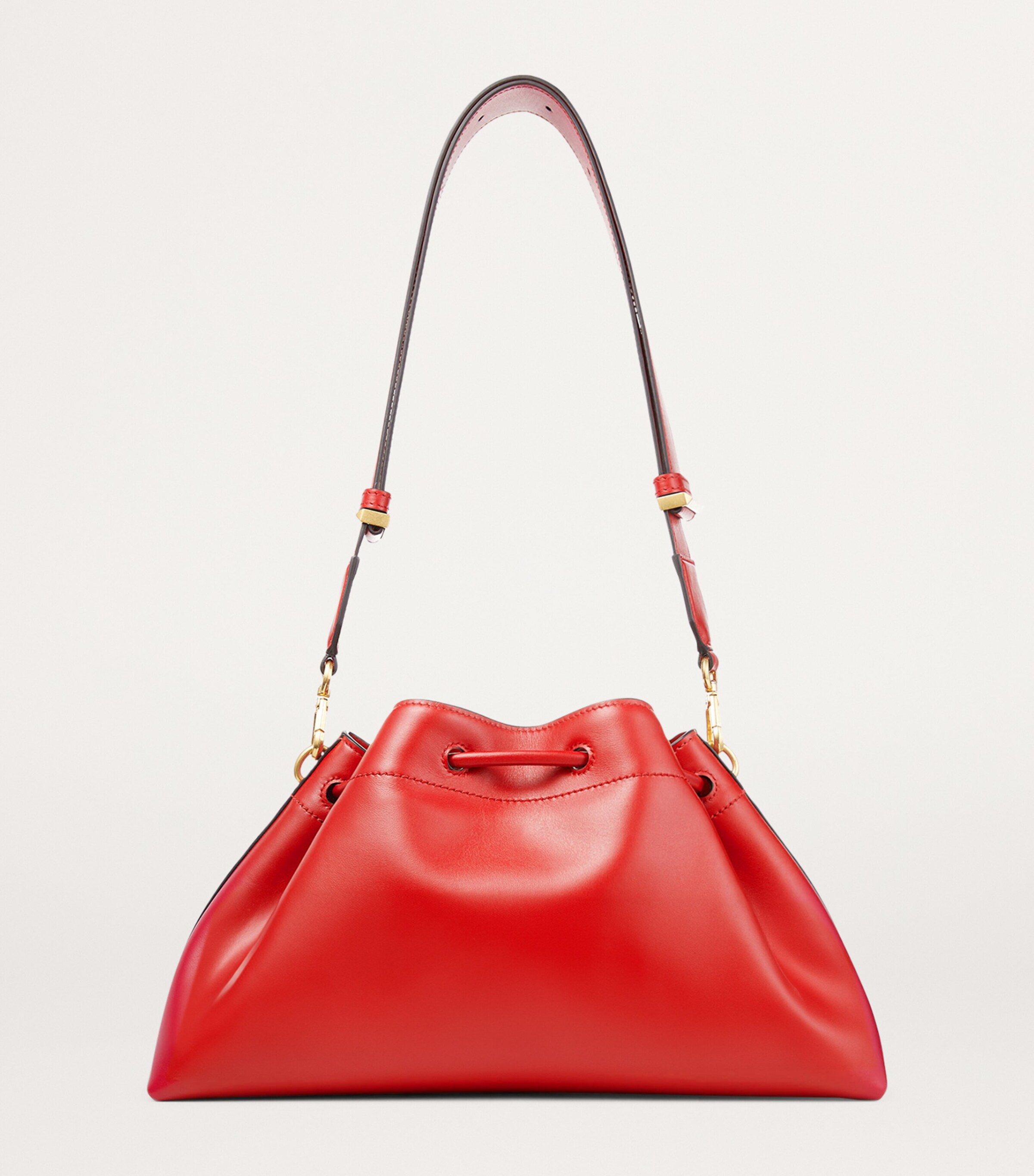 Medium Leather Cinch Bucket Bag RUBY RED/GOLD Image 4