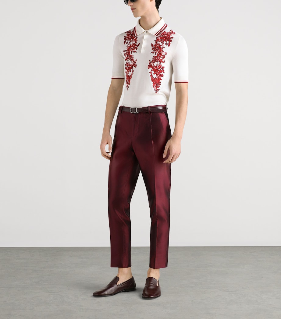 Dolce&Gabbana Mens Silk Cropped Tailored Trousers Wine Image 2
