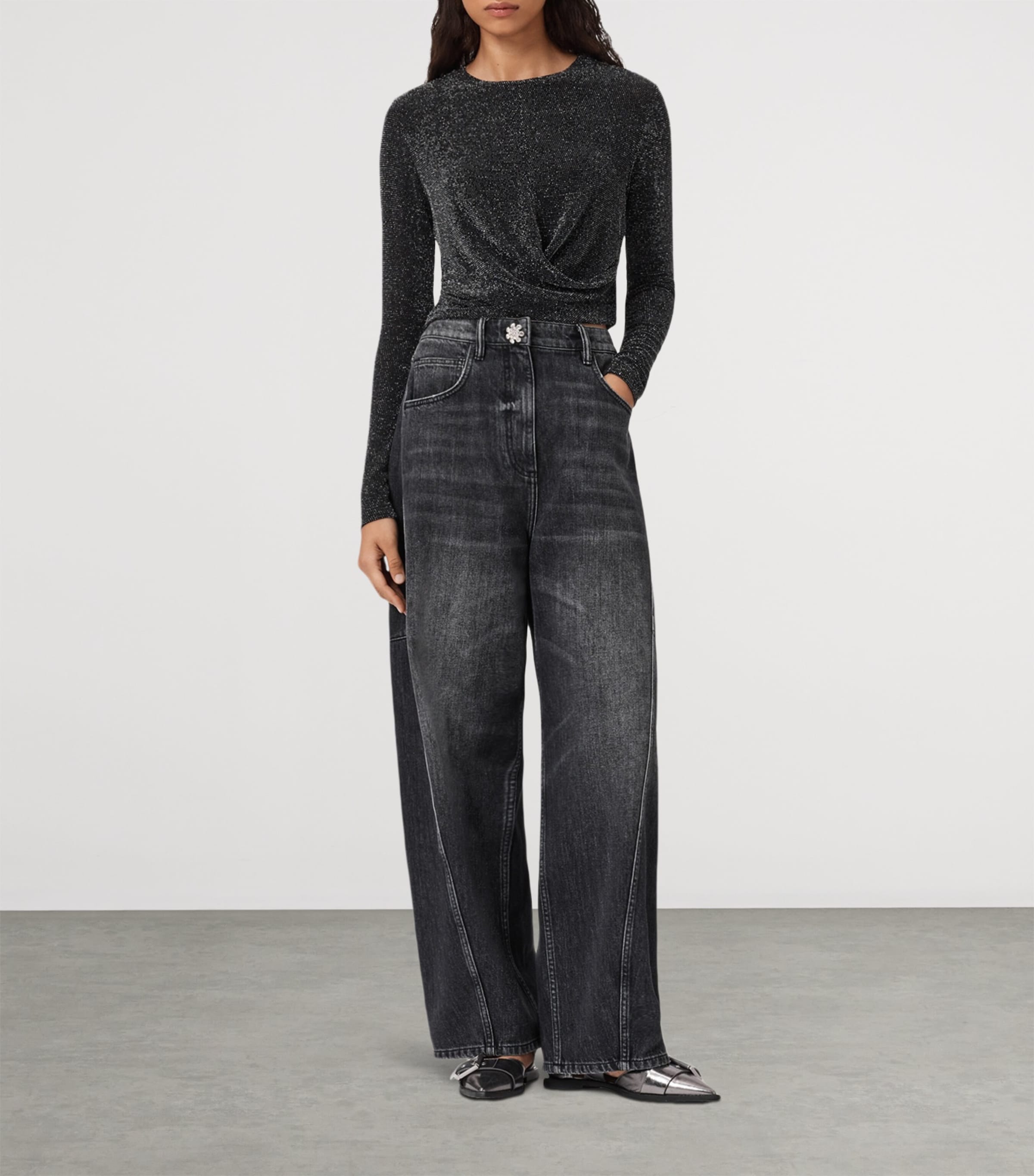 Metallic Skylar Crop Top SILVER/BLACK Image 2