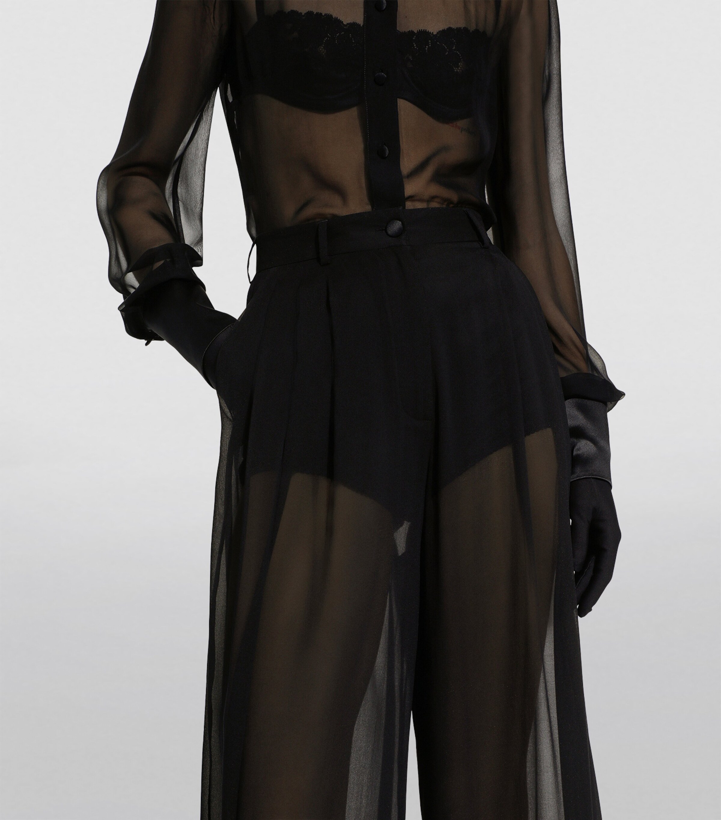 Silk-Blend Tailored Trousers N0000-BLACK Image 6