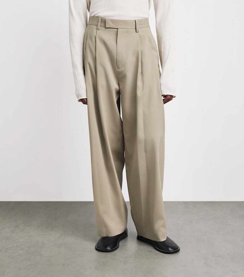 System Mens Double-Pleat Wide-Leg Trousers Khaki Beige Image 4