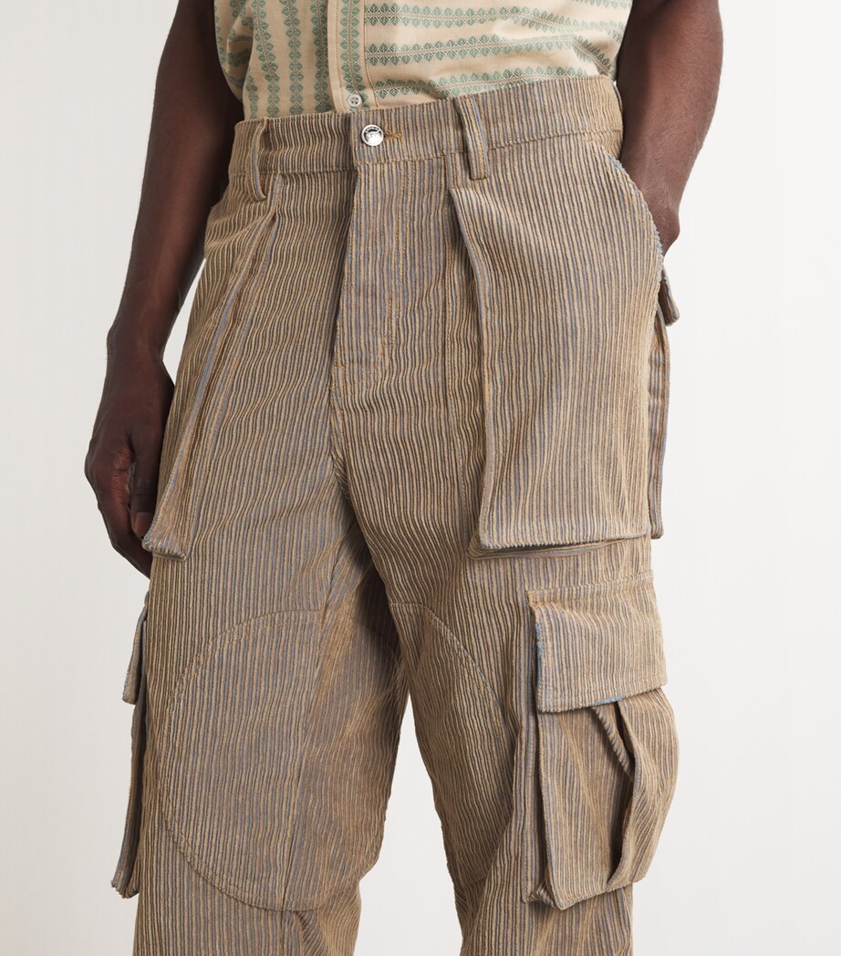 Nahmias Mens Cotton Corduroy Cargo Trousers Beige Wash Image 6