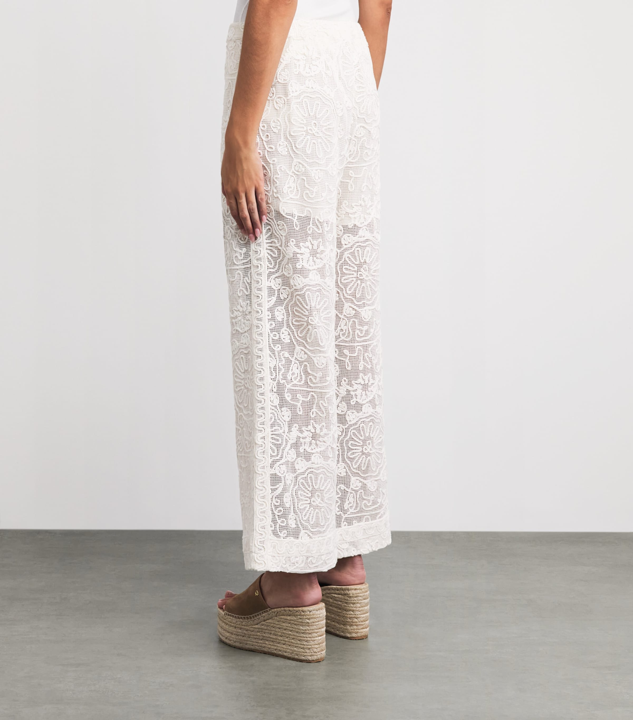 Maje Womens Guipure Lace Flared Trousers Ecru Image 5