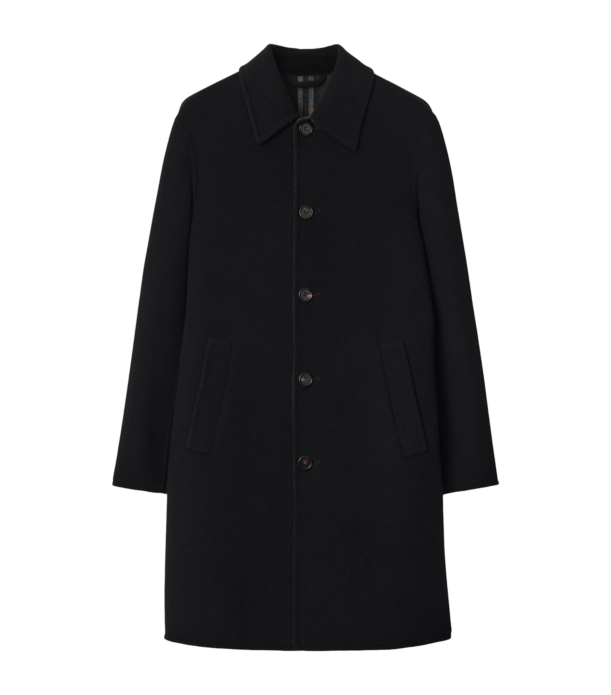 Burberry Mens Wool Mid-Length Car Coat Black/snug Ip Check Image 1