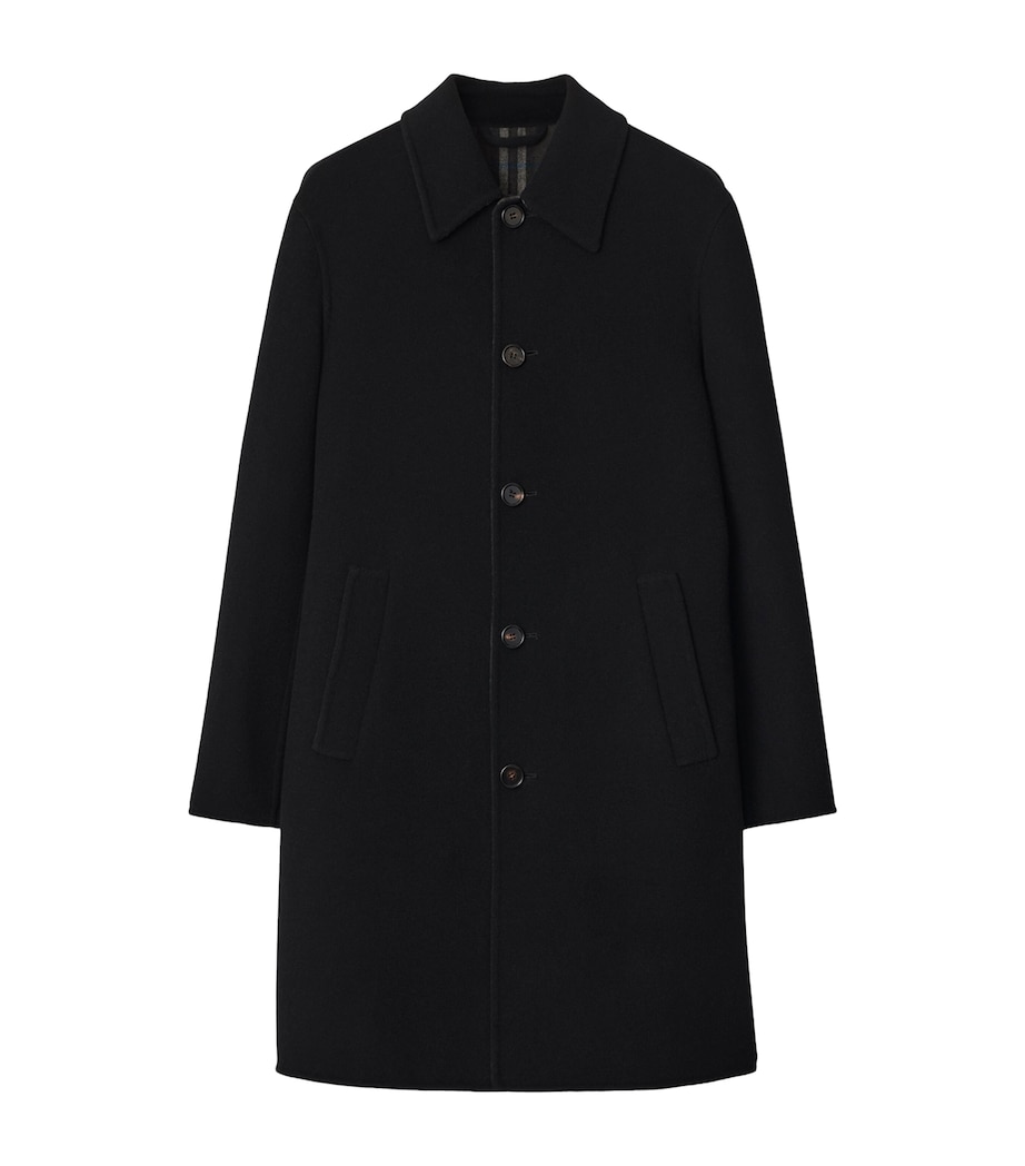 Burberry Mens Wool Mid-Length Car Coat Black/snug Ip Check Image 1