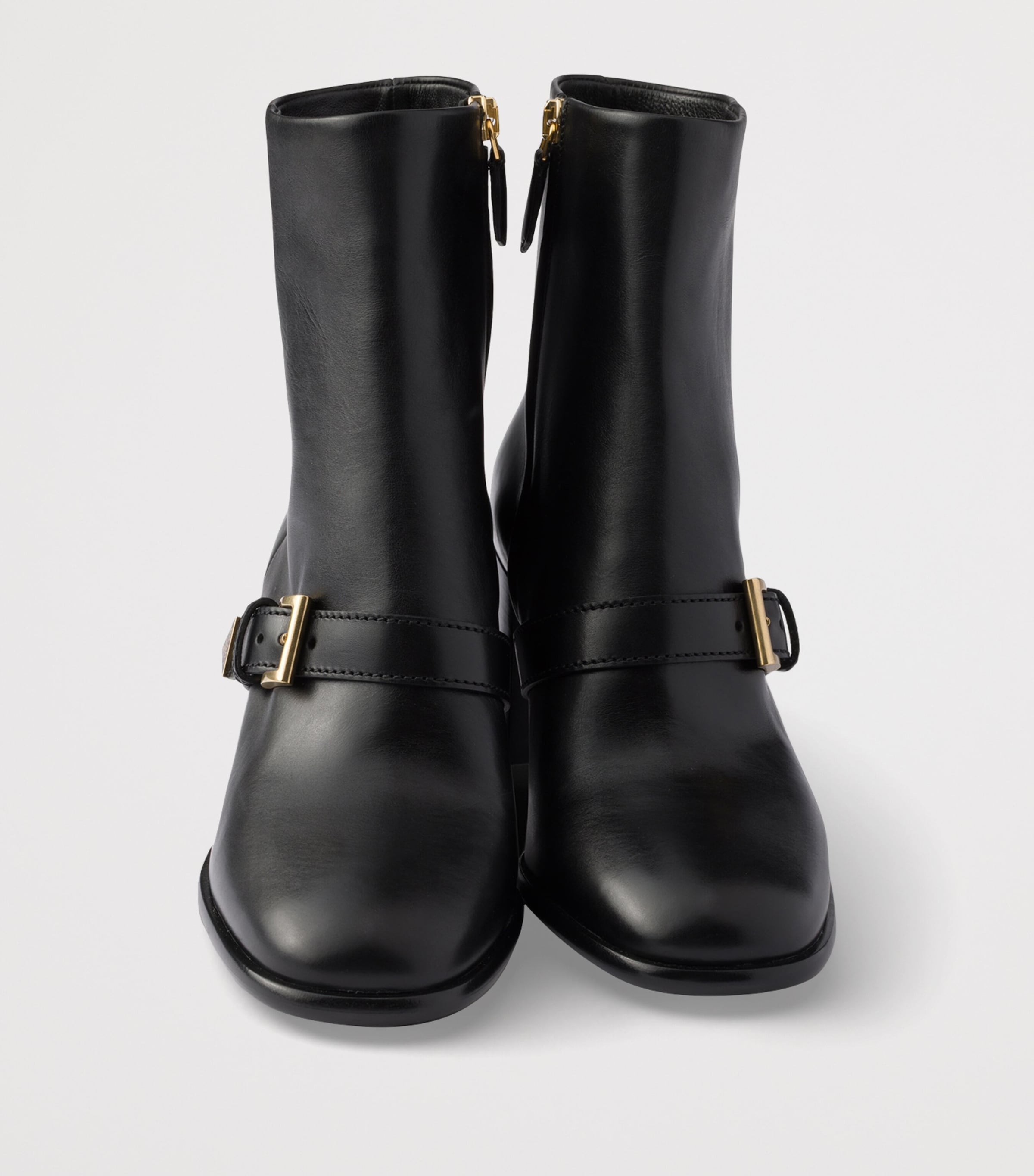 Prada Leather Buckle Booties Ankle Boots 65 Black Image 5