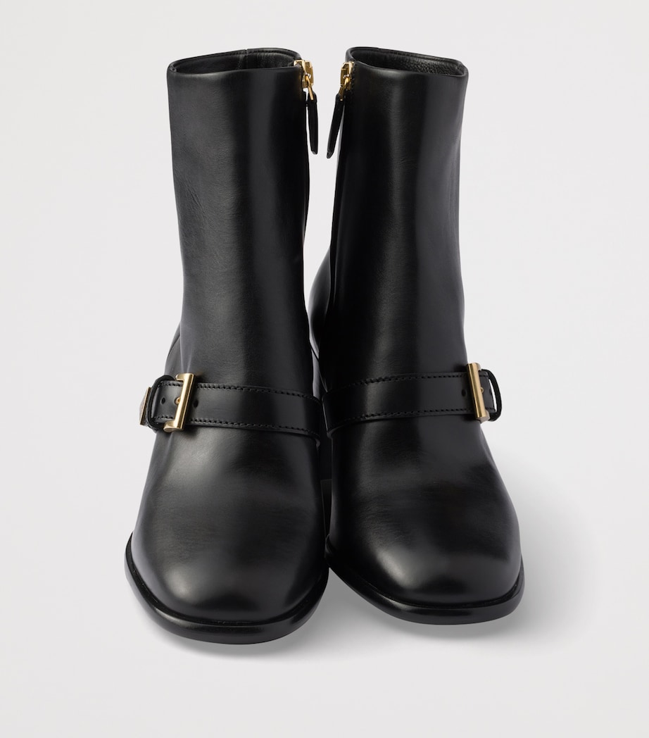 Prada Leather Buckle Booties Ankle Boots 65 Black Image 5
