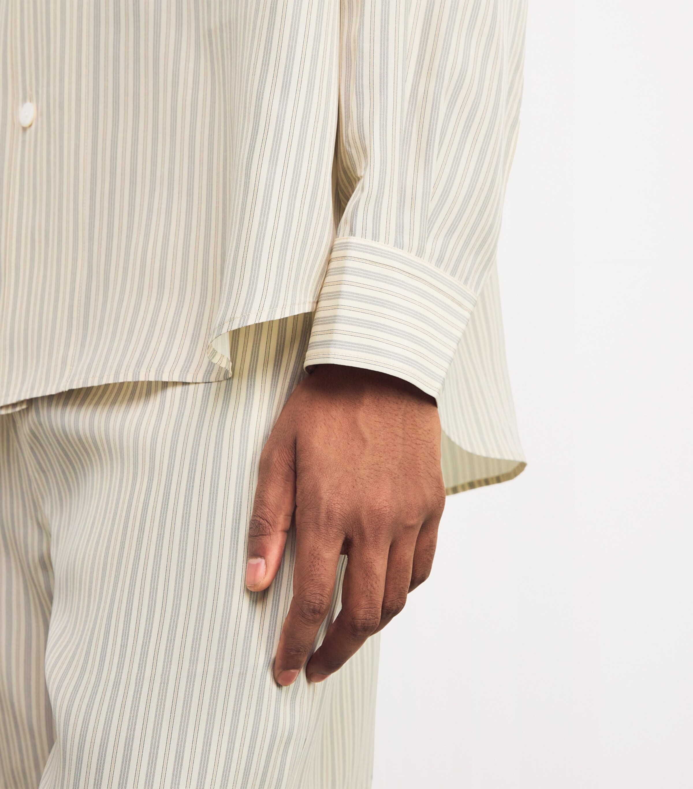 Róhe Mens Cotton Stripe Shirt Cream Hrtg Strip Image 6