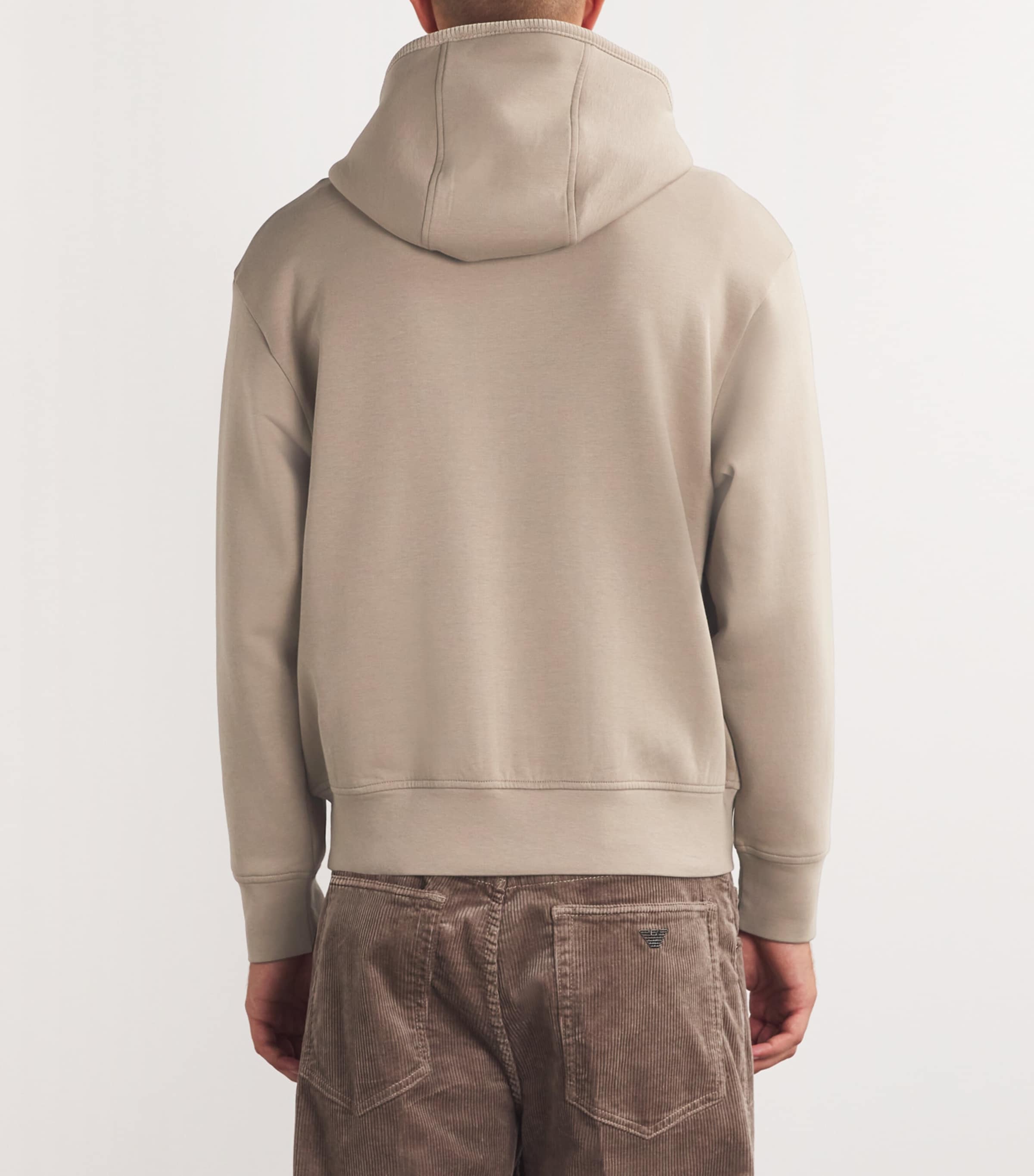 【EMPORIO ARMANI】 Men's Ribbed Hoodie ★ Light Beige Emporio Armani Velour-Trim Zip-Up Hoodie | Harrods US