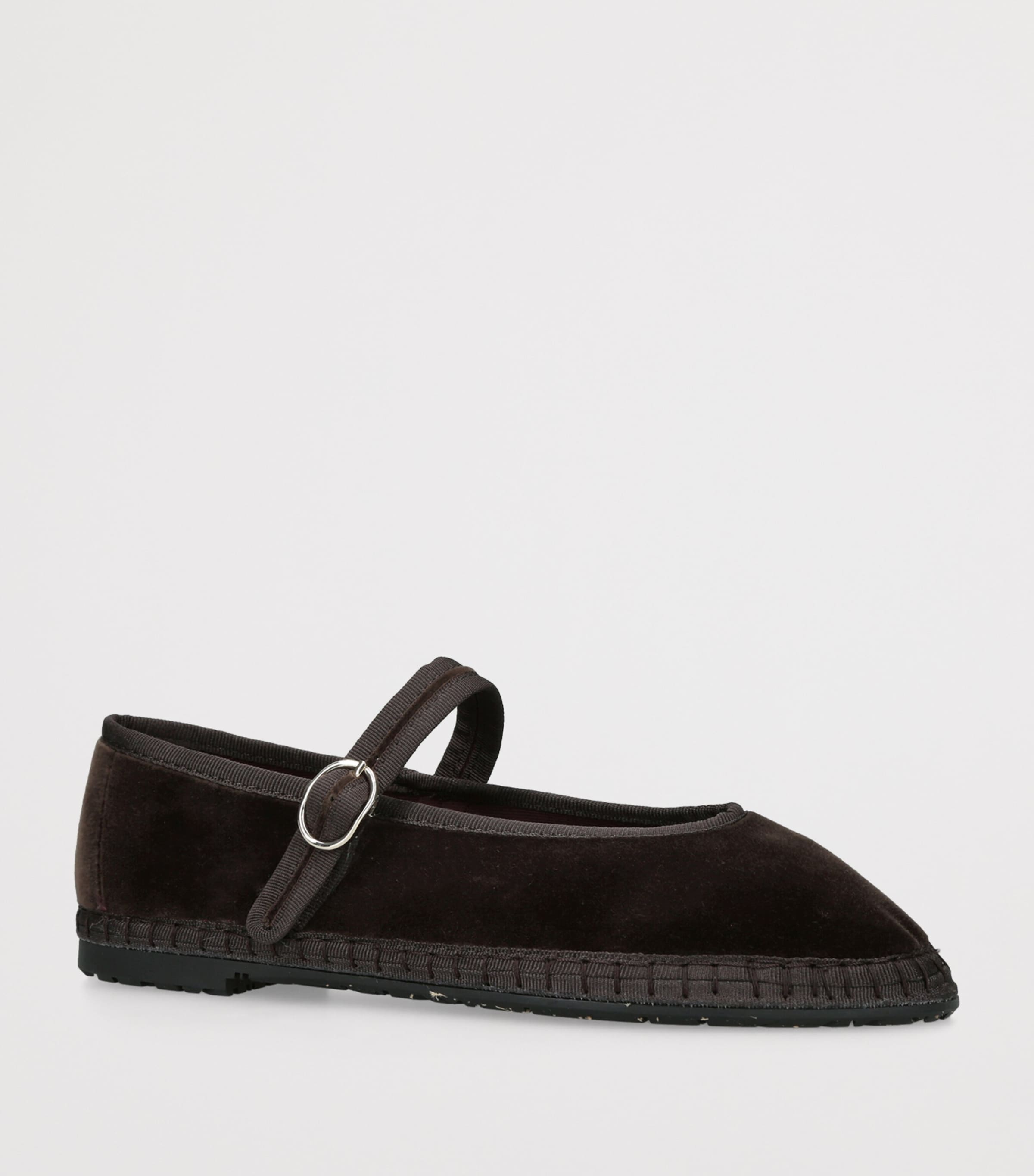 Flabelus Velvet Pierre Mary Jane Flats Dark Brown Image 2