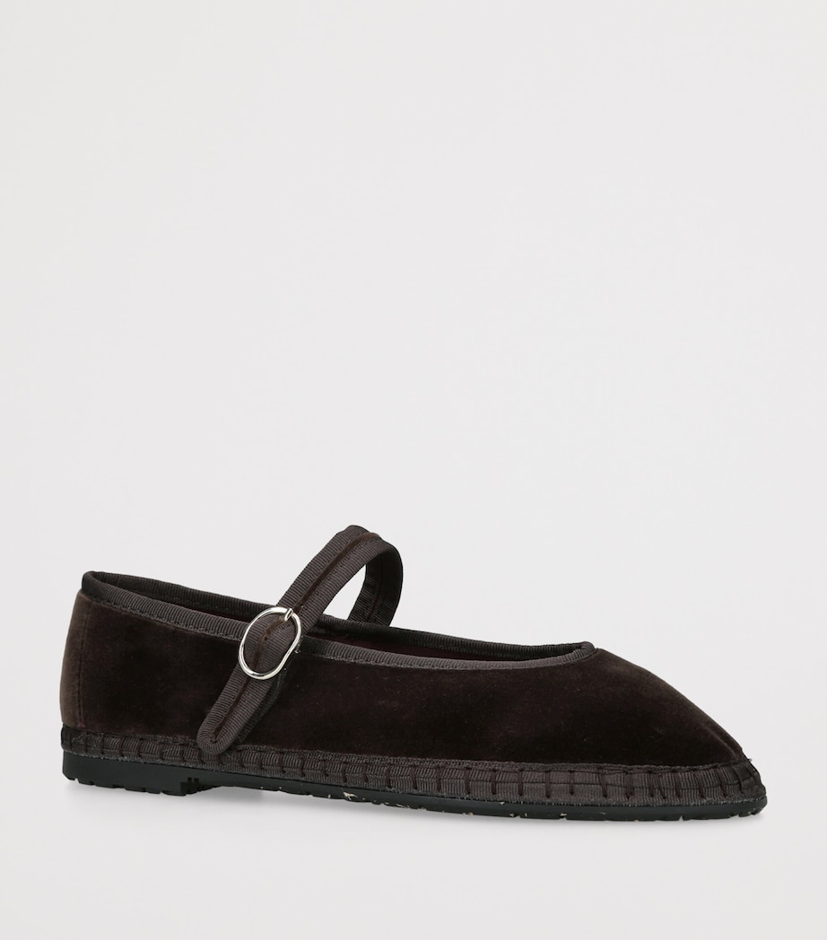 Flabelus Velvet Pierre Mary Jane Flats Dark Brown Image 2