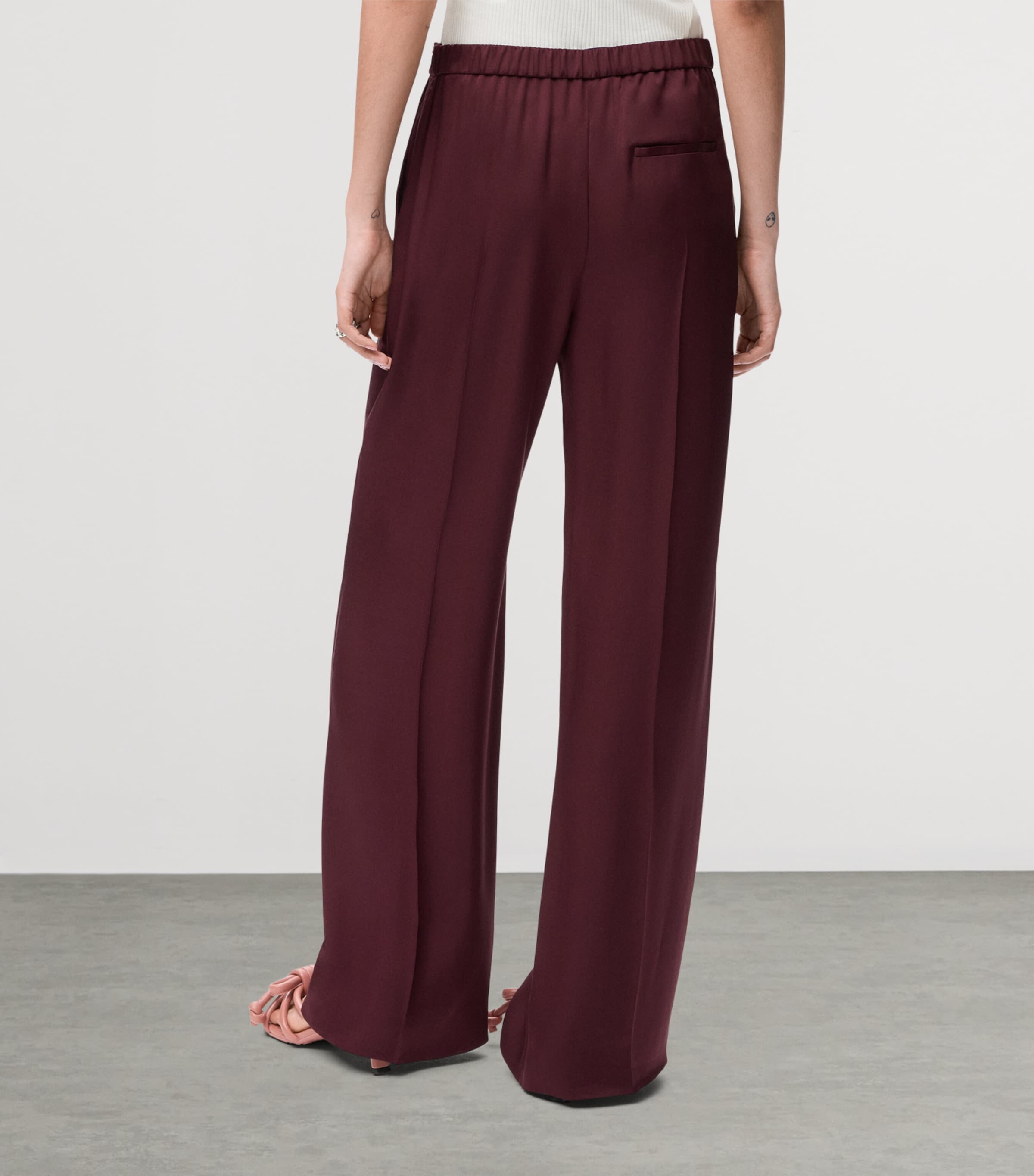 Silk Wide-Leg Trousers BURGUNDY Image 4