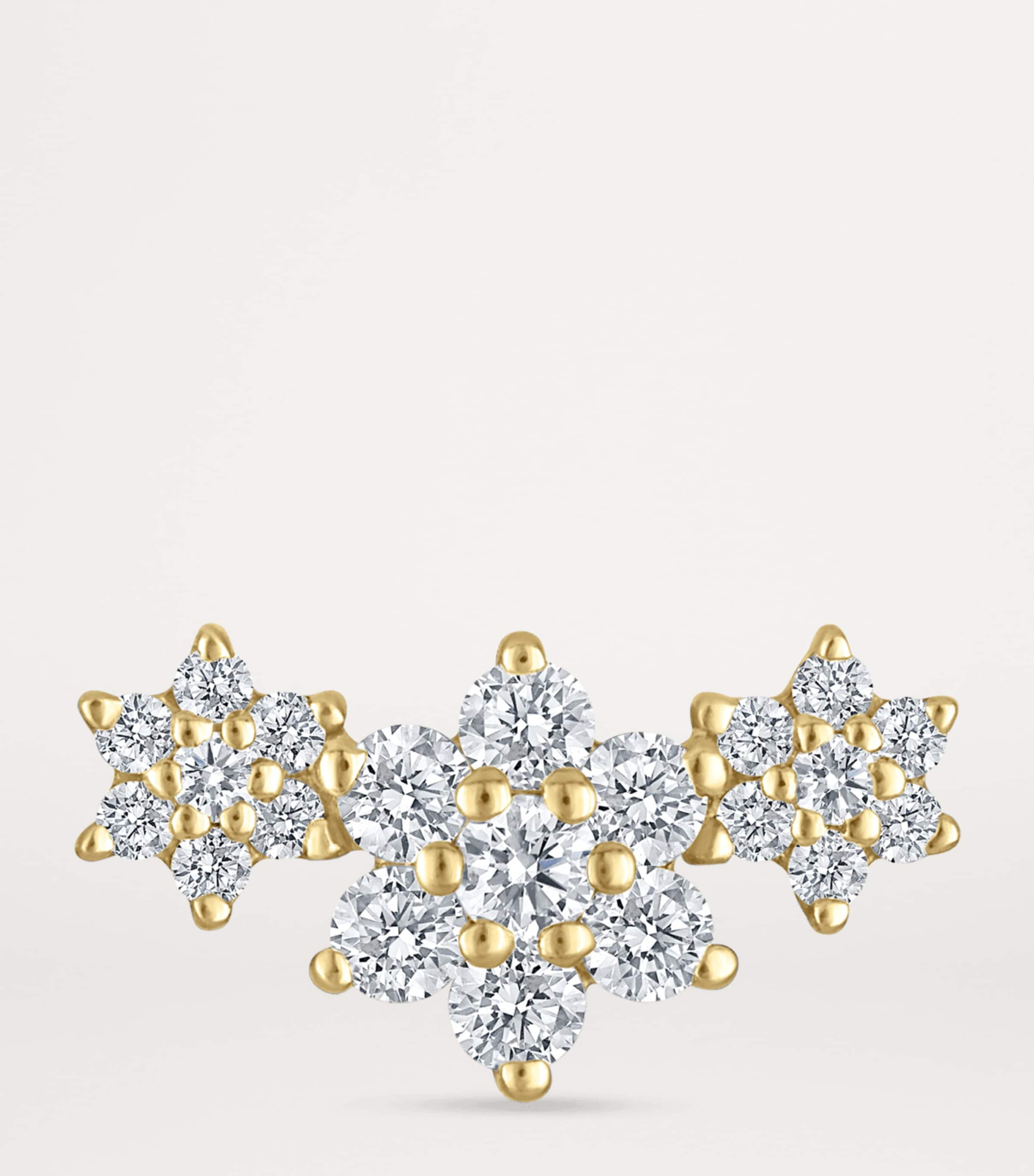 Yellow Gold Three Flower Garland Diamond Threaded Stud Earring YELLOW GOLD Image 3